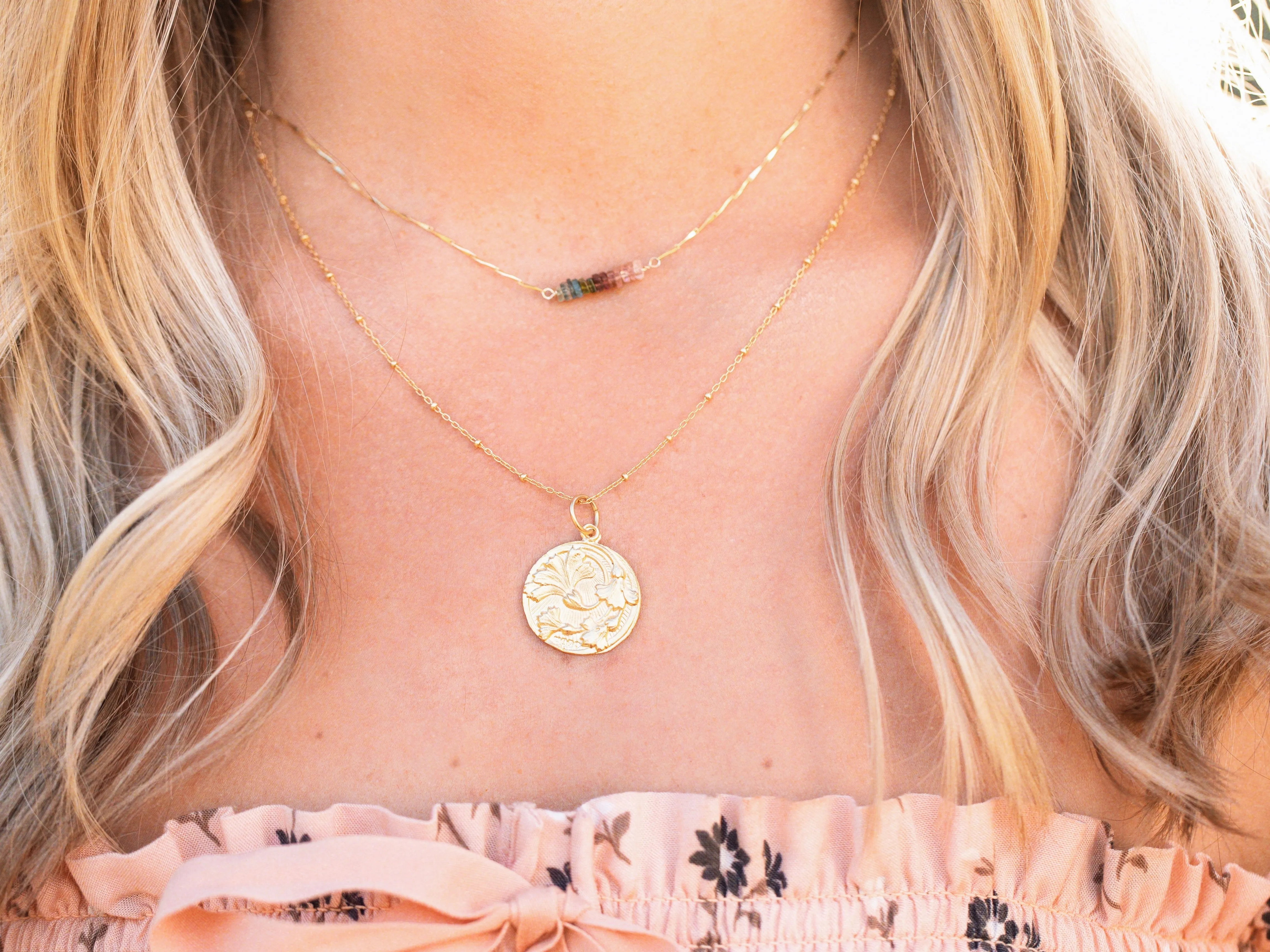 Heishi Birthstone Bar Necklace - August