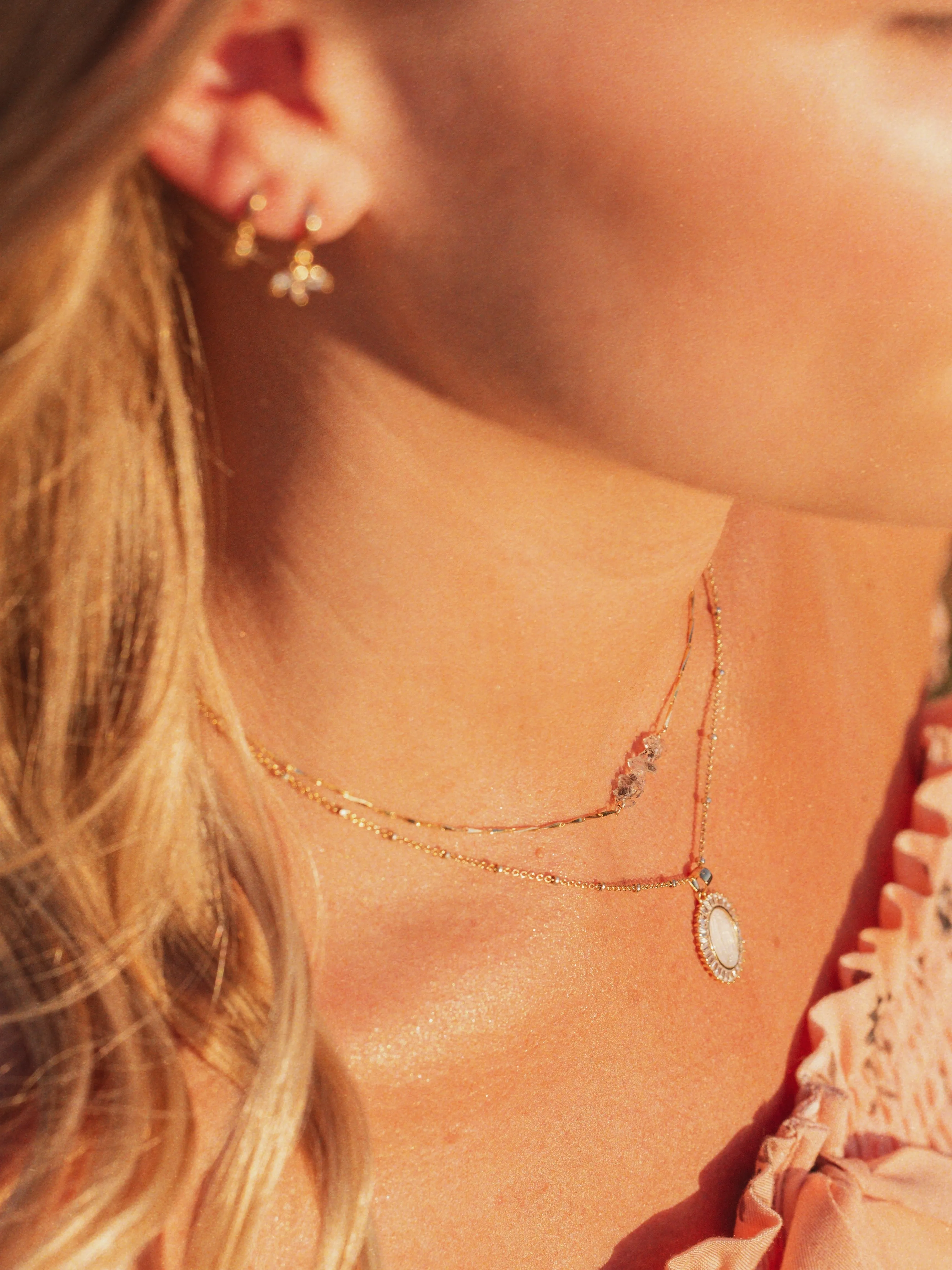 Heishi Birthstone Bar Necklace - August