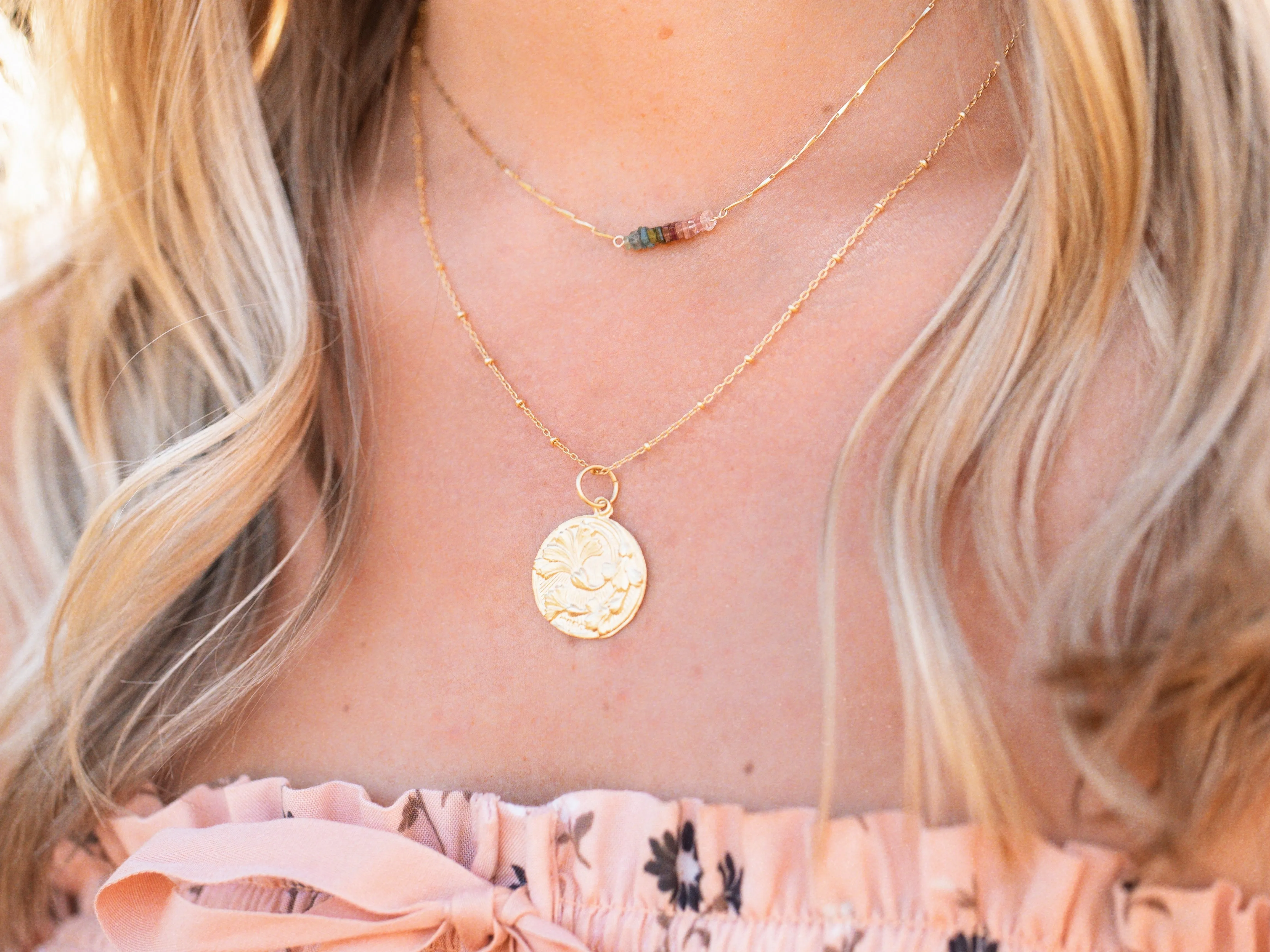 Heishi Birthstone Bar Necklace - August