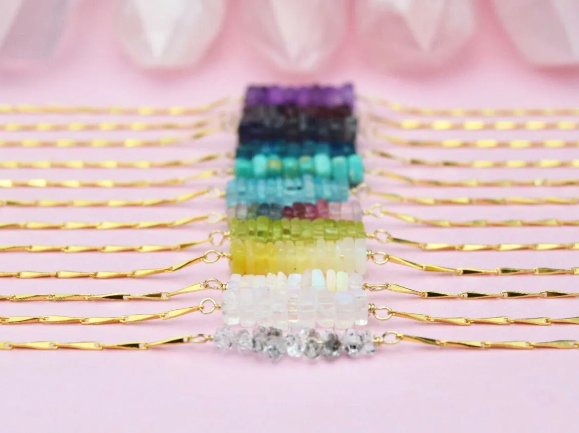 Heishi Birthstone Bar Necklace - August
