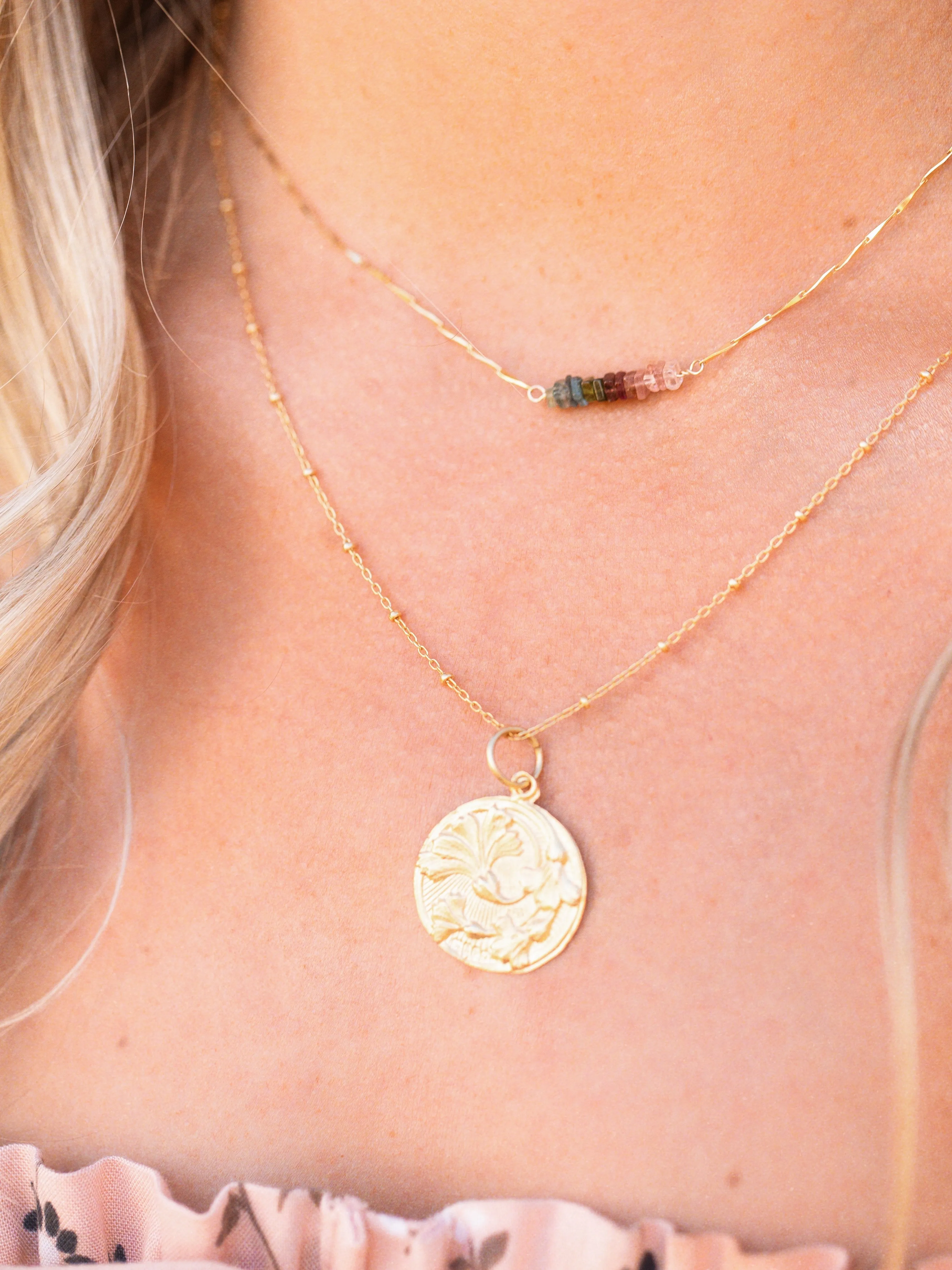 Heishi Birthstone Bar Necklace - August