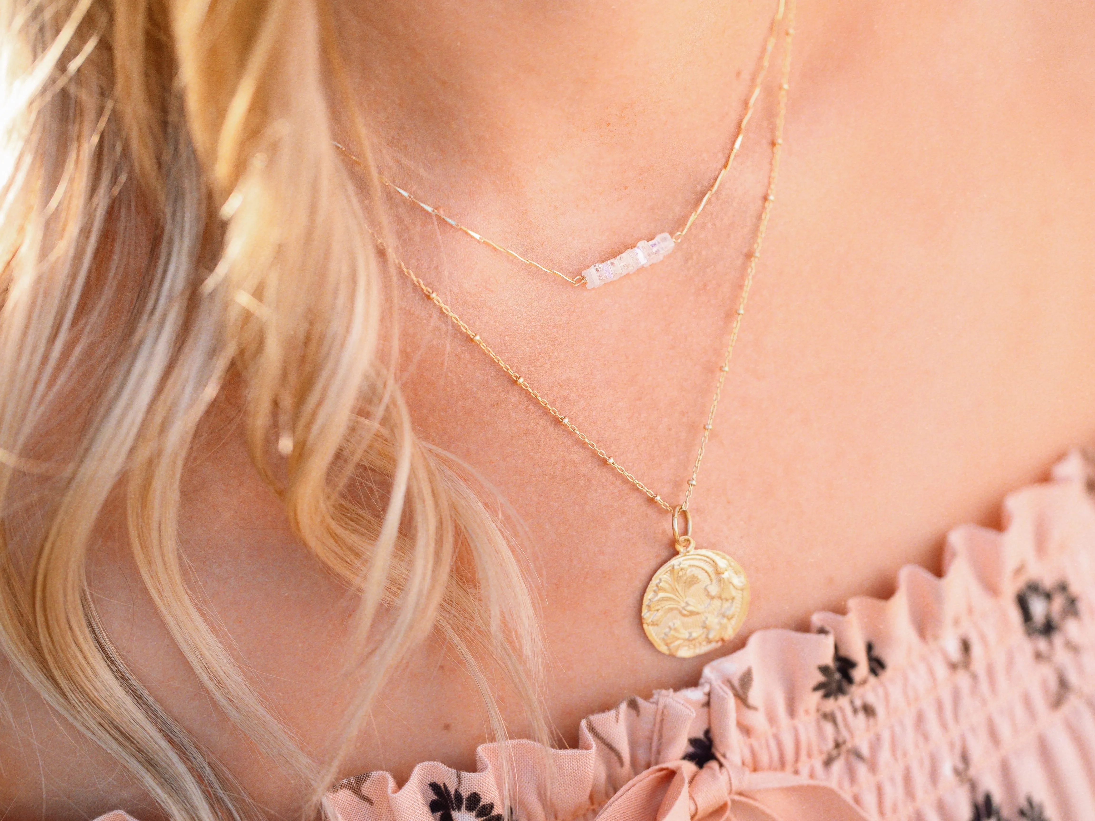 Heishi Birthstone Bar Necklace - August