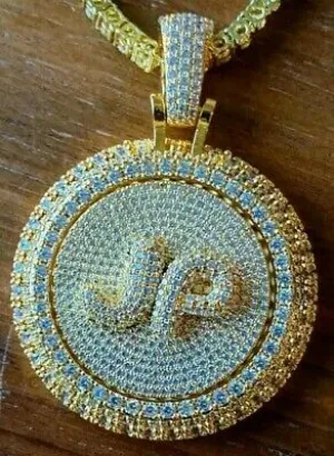 HipHop Style Pendant J-P LOGO CUM SYMBOL Diamond STUDED SOLIDSTERLING SILVER 925