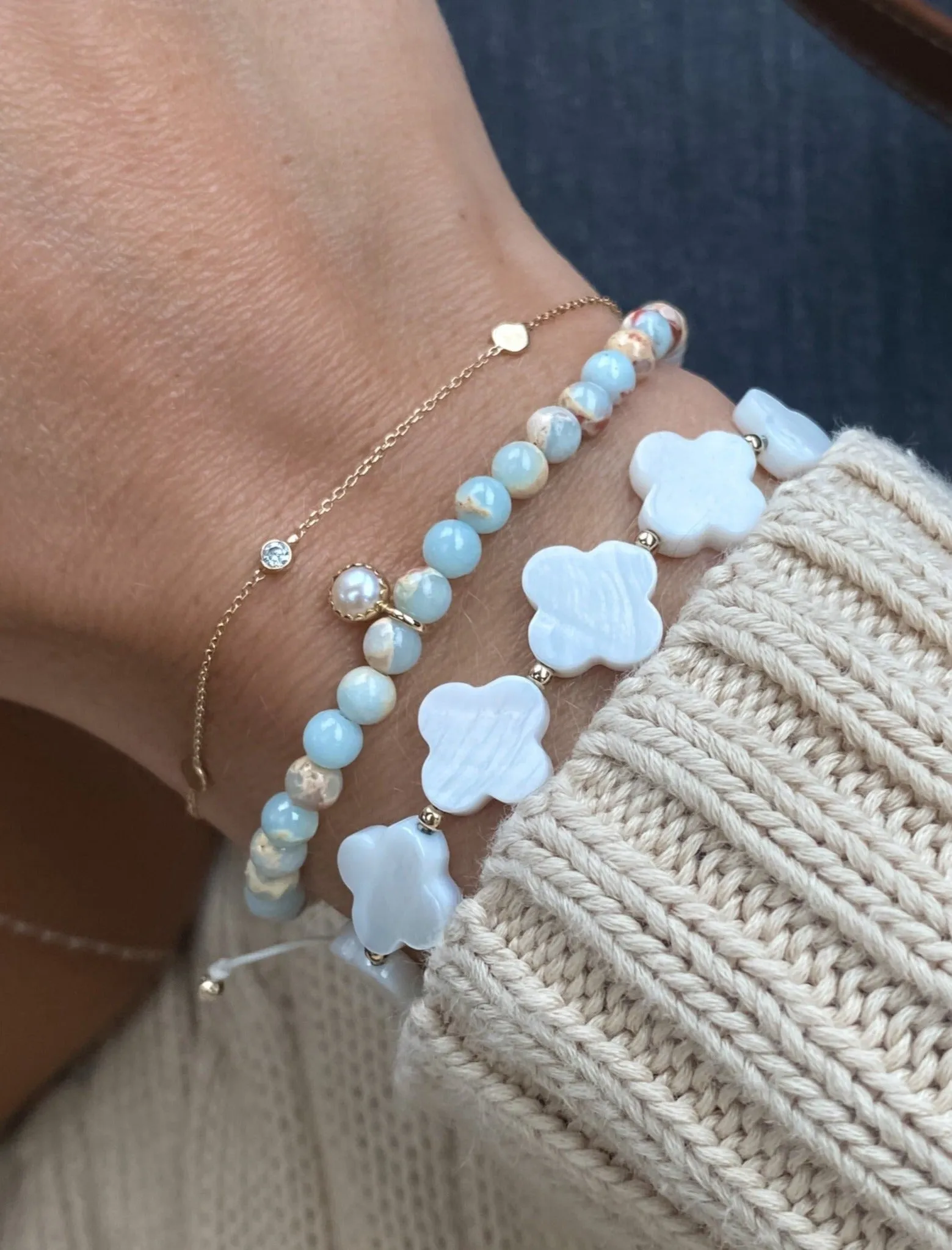 Jaden Friendship Bracelet Pearl and Blue Jasper 14K