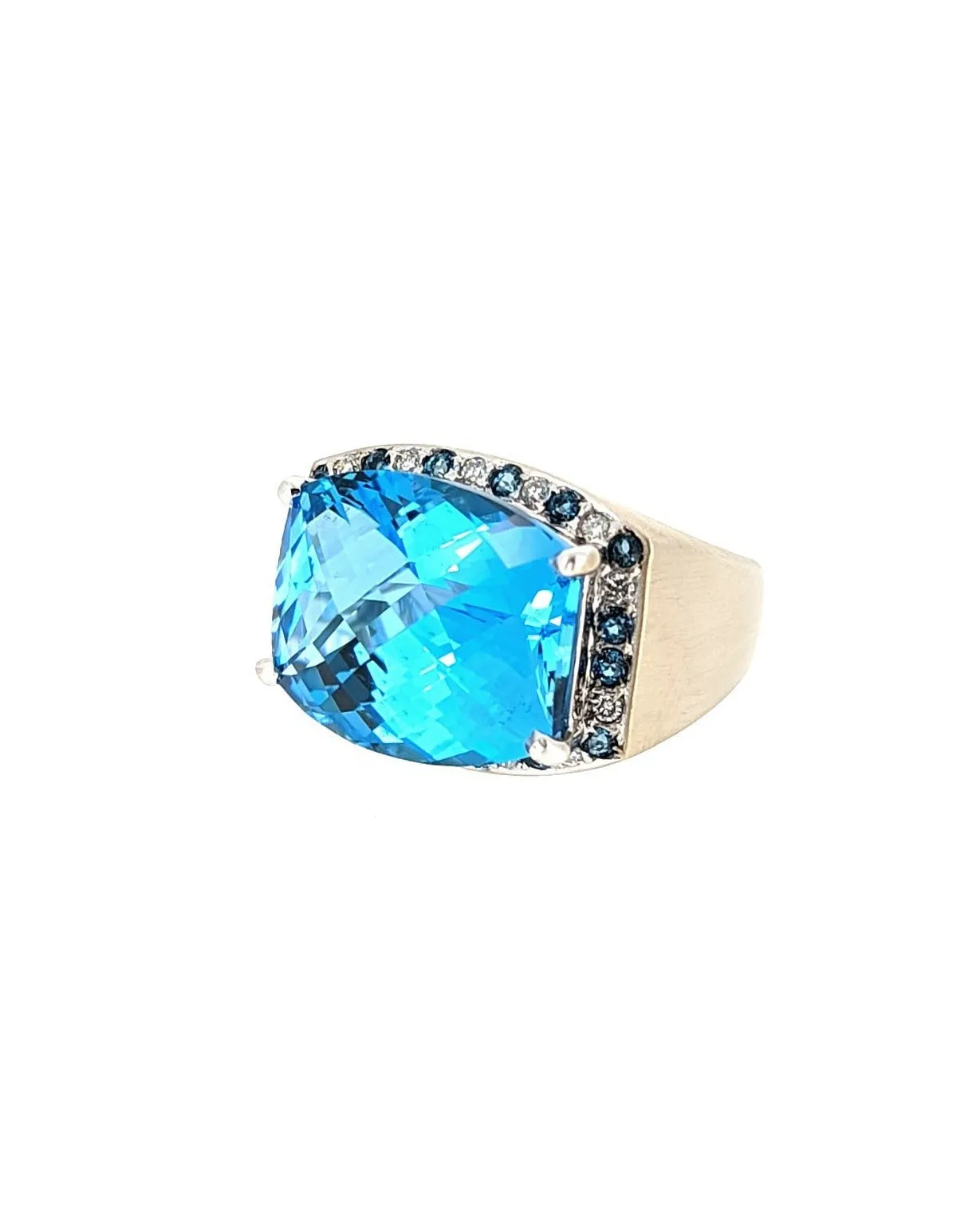 Large Blue Topaz Ring in 18K White Gold