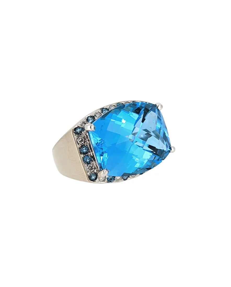 Large Blue Topaz Ring in 18K White Gold
