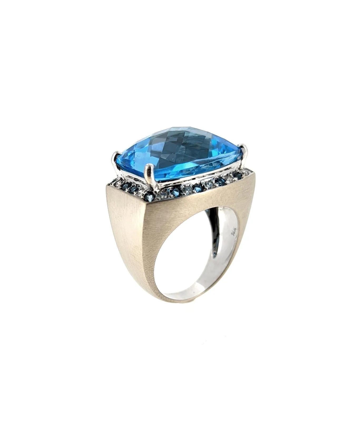 Large Blue Topaz Ring in 18K White Gold