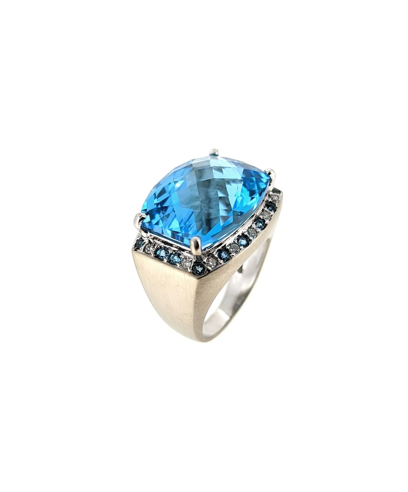 Large Blue Topaz Ring in 18K White Gold