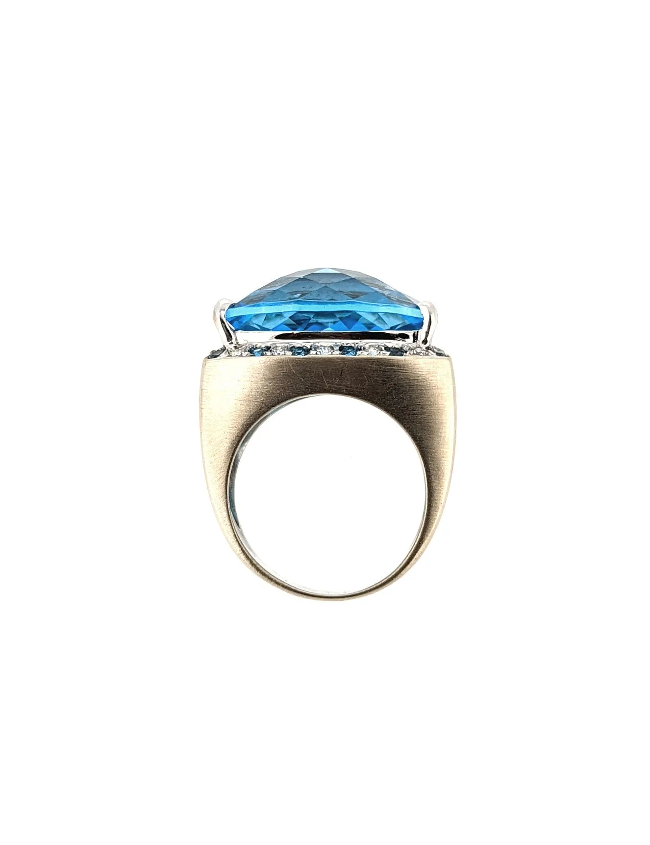 Large Blue Topaz Ring in 18K White Gold