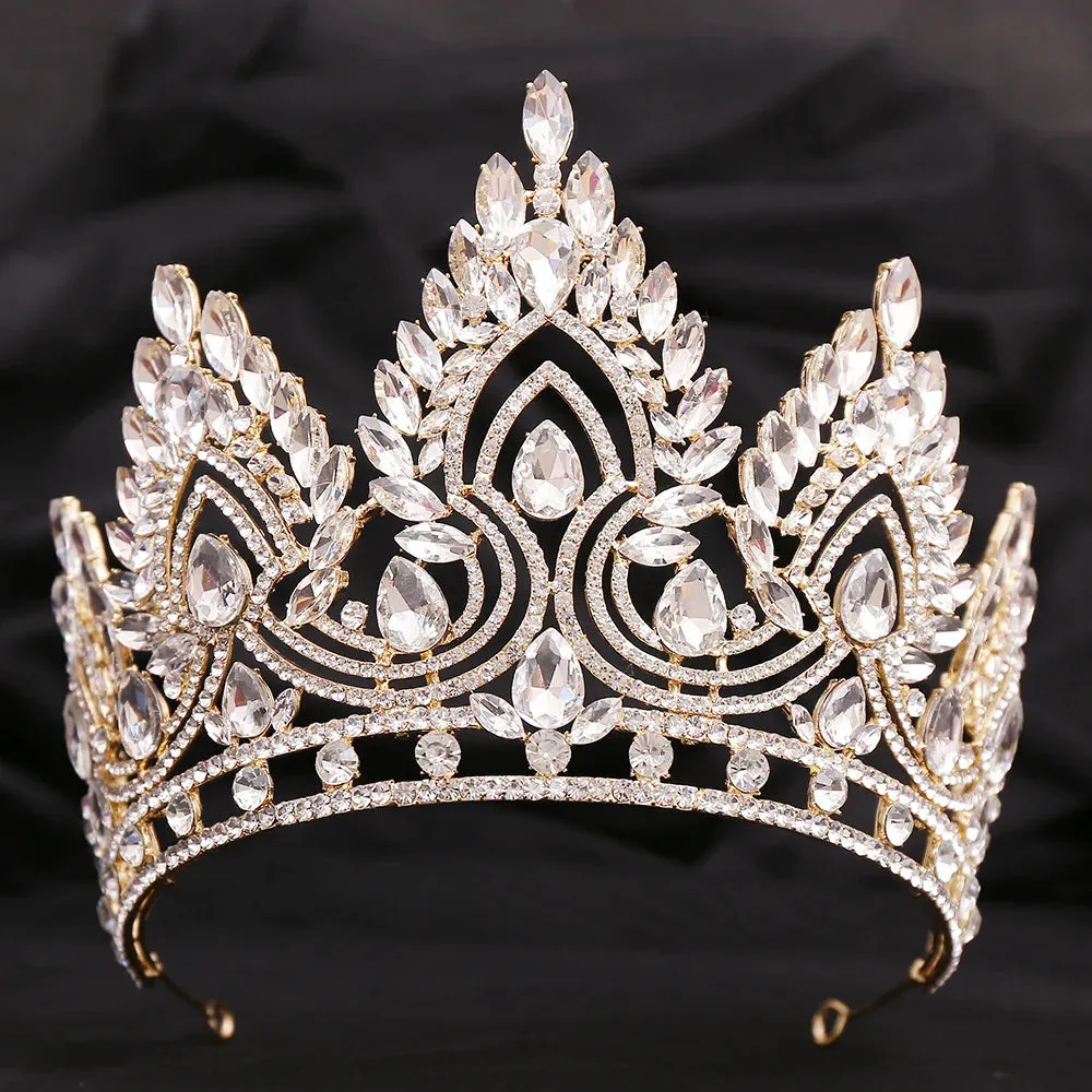 Large Crystal Royal Queen Tiara Crowns Costume Hair Accessories