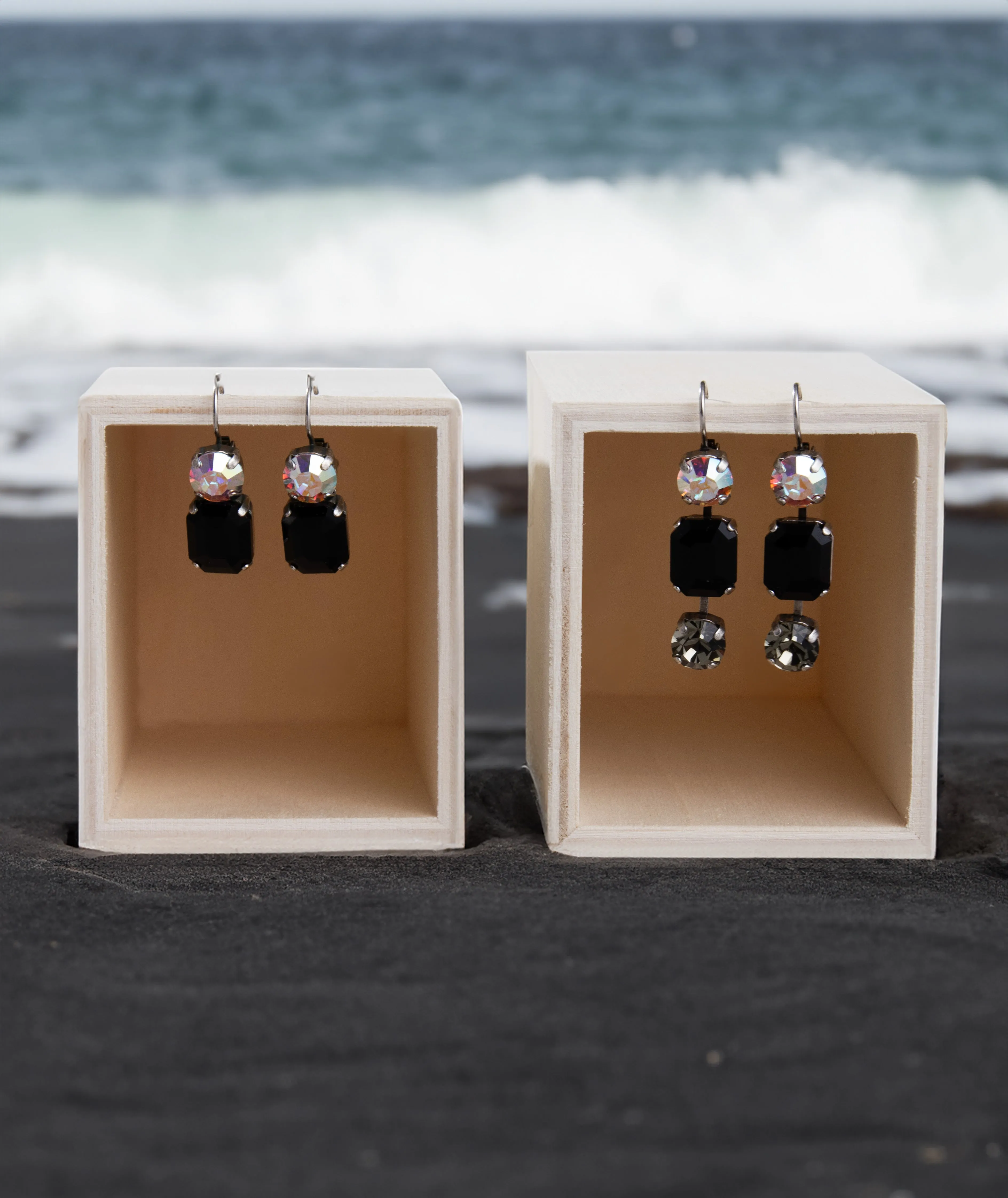 Large Emerald Classic Leverback Earrings in "Obsidian Shores" *Custom*