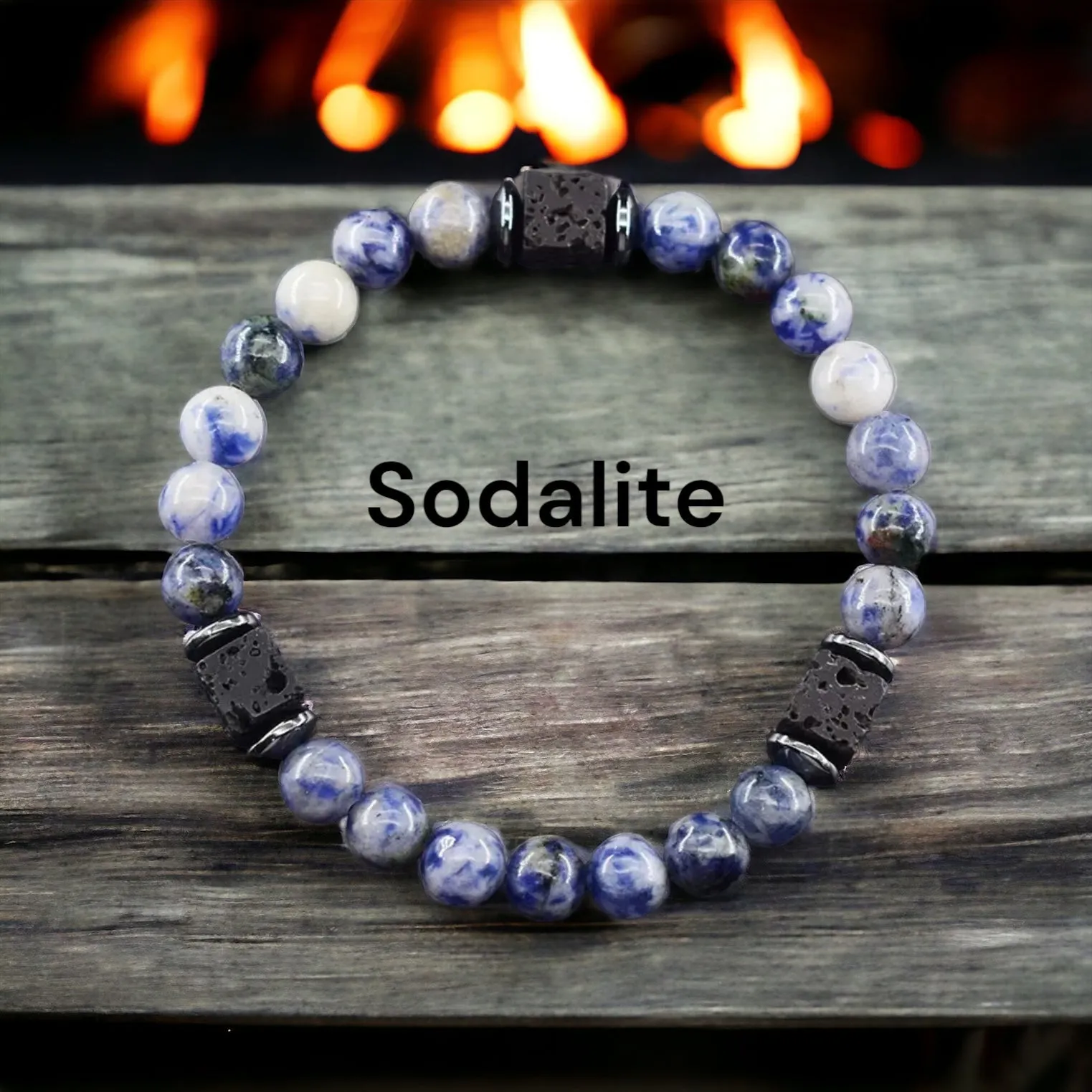 Lava Stone•Hematite & Choice of (Group B) Gemstones•Aromatherapy Volcanic Cube•Square•Custom Size•Round Stretch (8mm) Natural Gemstone Crystal Energy Bead Bracelet