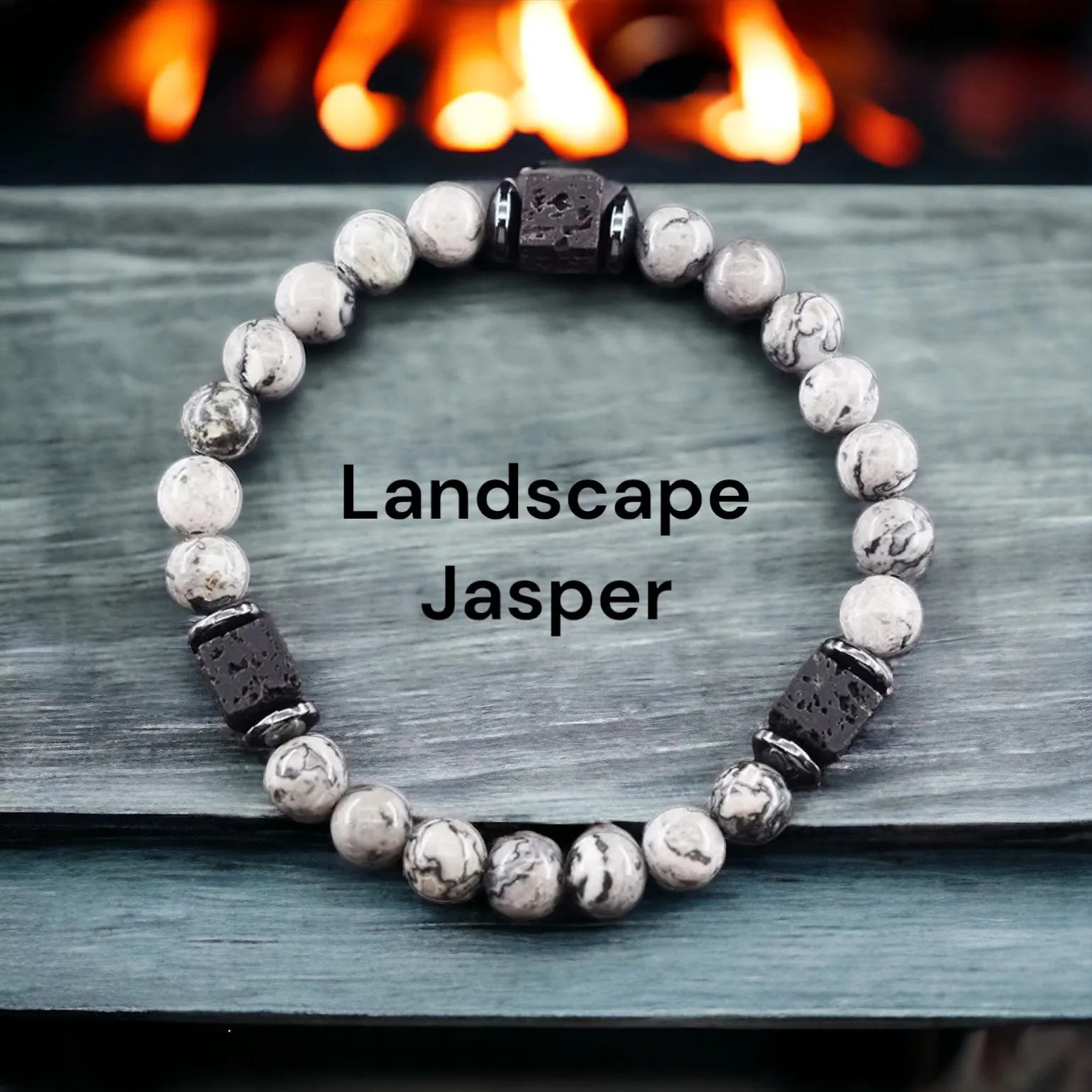 Lava Stone•Hematite & Choice of (Group B) Gemstones•Aromatherapy Volcanic Cube•Square•Custom Size•Round Stretch (8mm) Natural Gemstone Crystal Energy Bead Bracelet