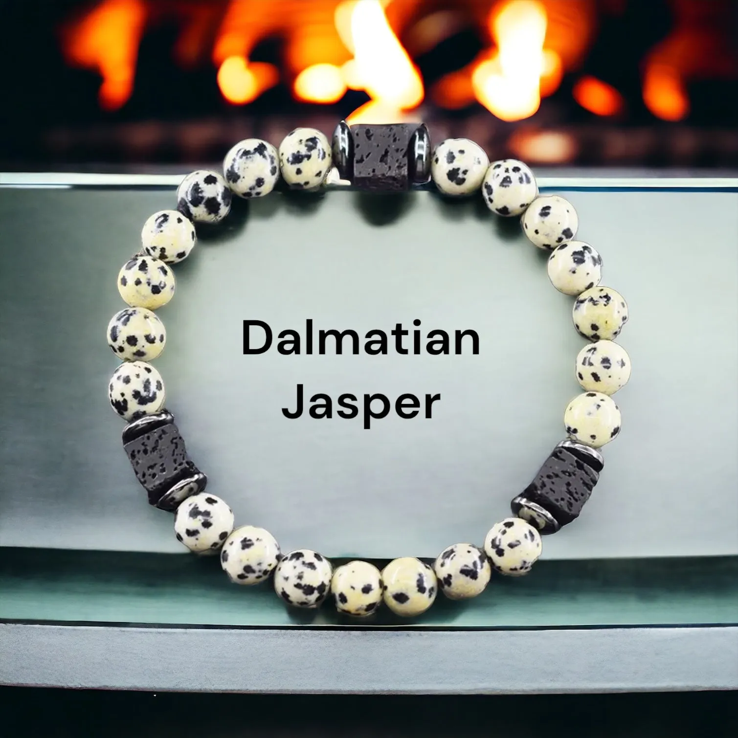 Lava Stone•Hematite & Choice of (Group B) Gemstones•Aromatherapy Volcanic Cube•Square•Custom Size•Round Stretch (8mm) Natural Gemstone Crystal Energy Bead Bracelet