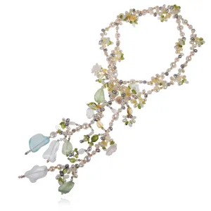 Light Multi-Coloured Pearl & Semi Precious Stone 'Abstract' Lariat