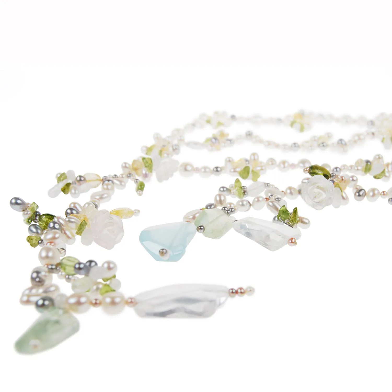 Light Multi-Coloured Pearl & Semi Precious Stone 'Abstract' Lariat