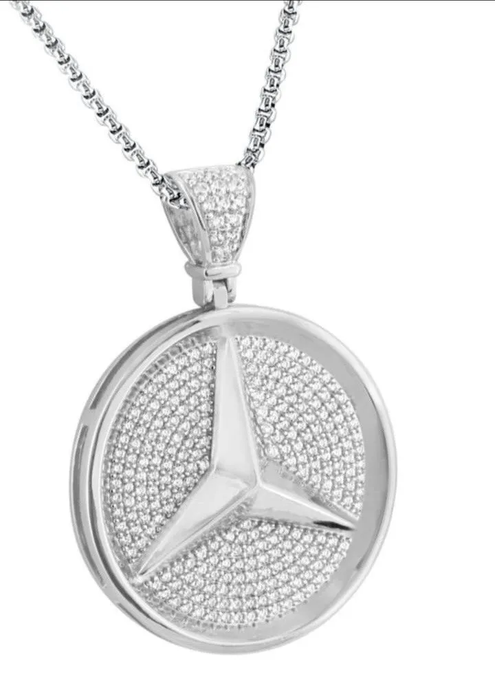Luxurious Hiphop Style Pendant Mercedes Medallion Diamond Studded Real SilverListed for charity