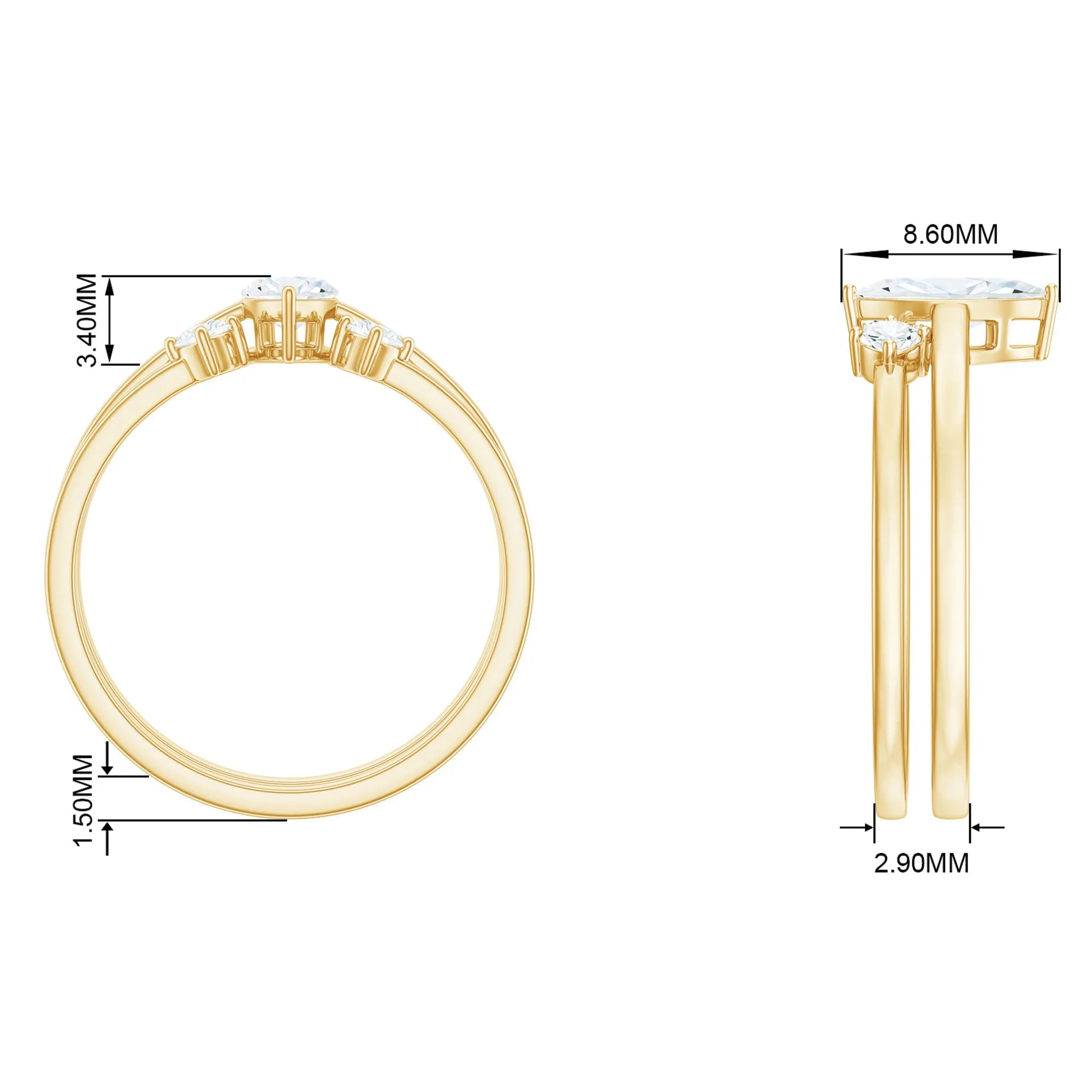 Marquise Cut Solitaire Moissanite Simple Ring Set