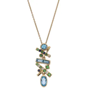 Martha Seely 14K Yellow Gold Falling Stars Pendant with Diamonds, Blue Topaz, Sapphires, and Tsavorite Garnets