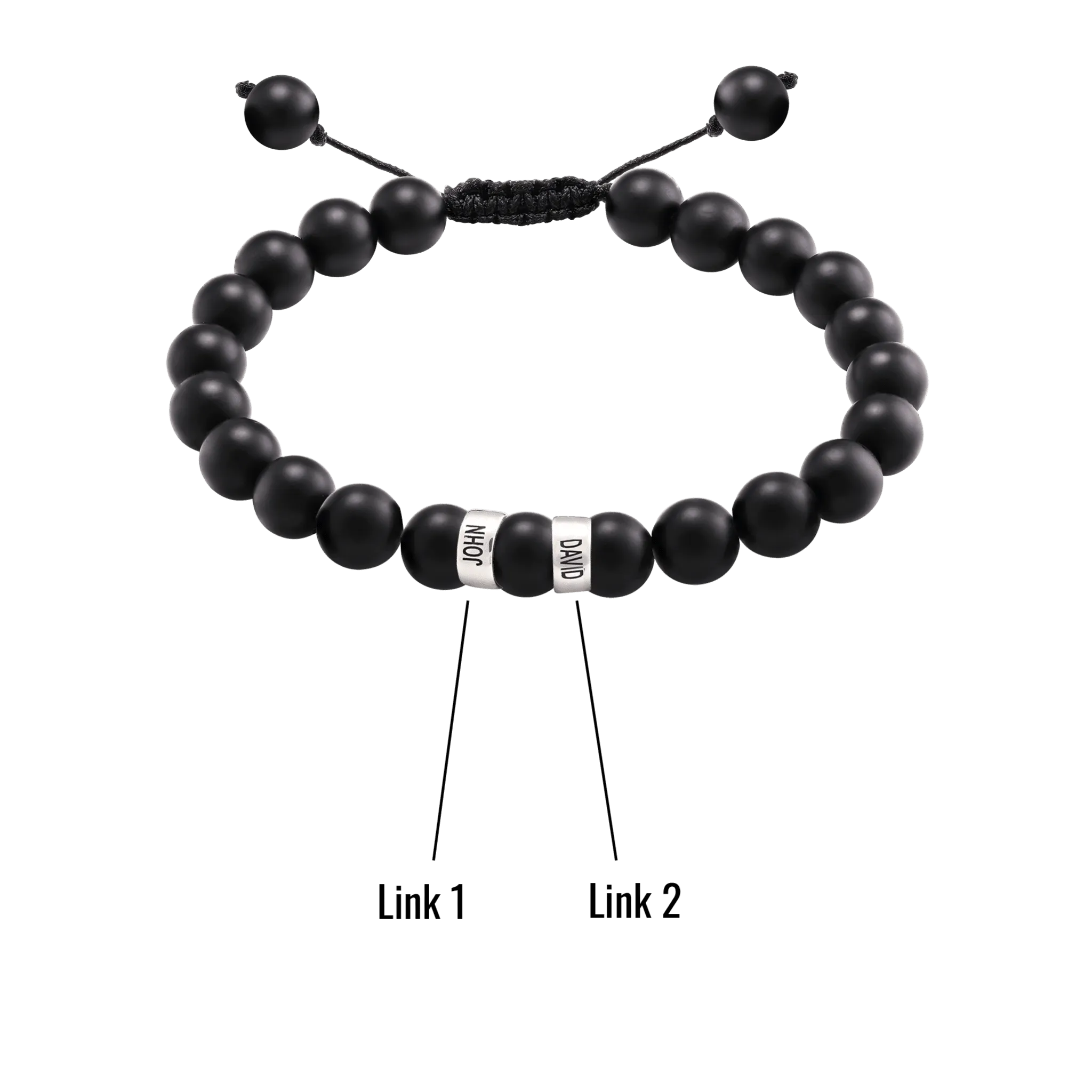 Men's Black Onyx Engravable Bead Bracelet - 14K White Gold