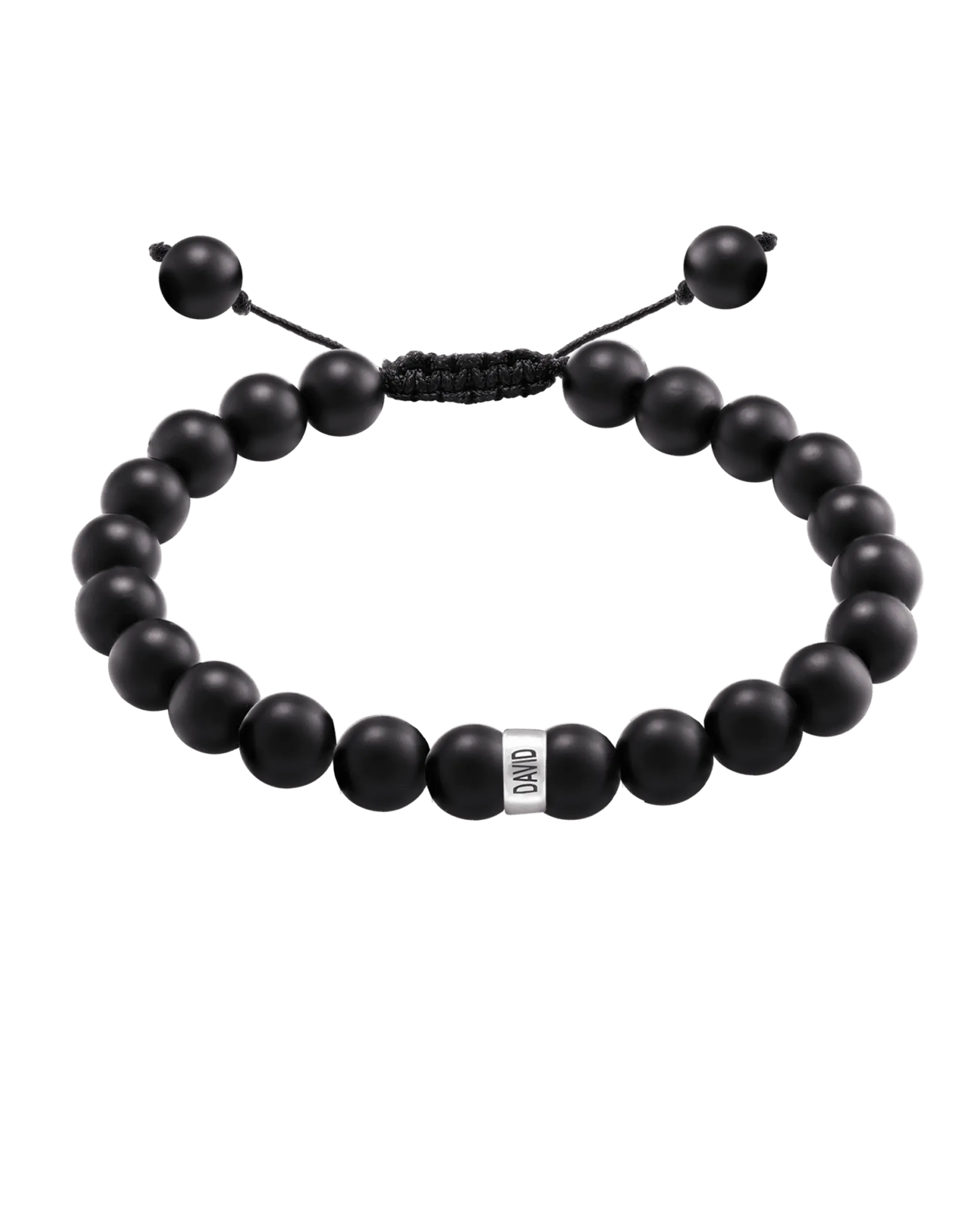 Men's Black Onyx Engravable Bead Bracelet - 14K White Gold