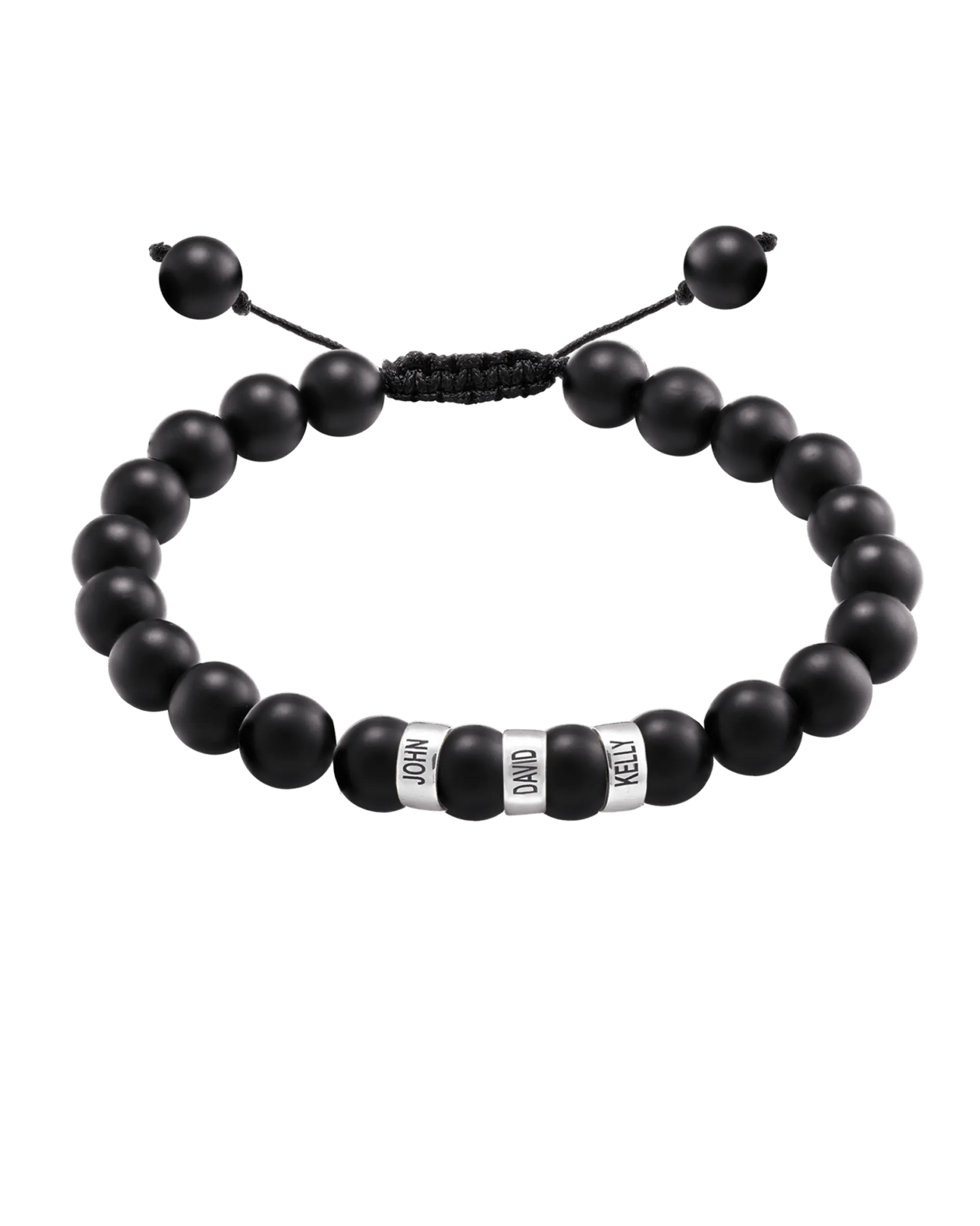 Men's Black Onyx Engravable Bead Bracelet - 14K White Gold