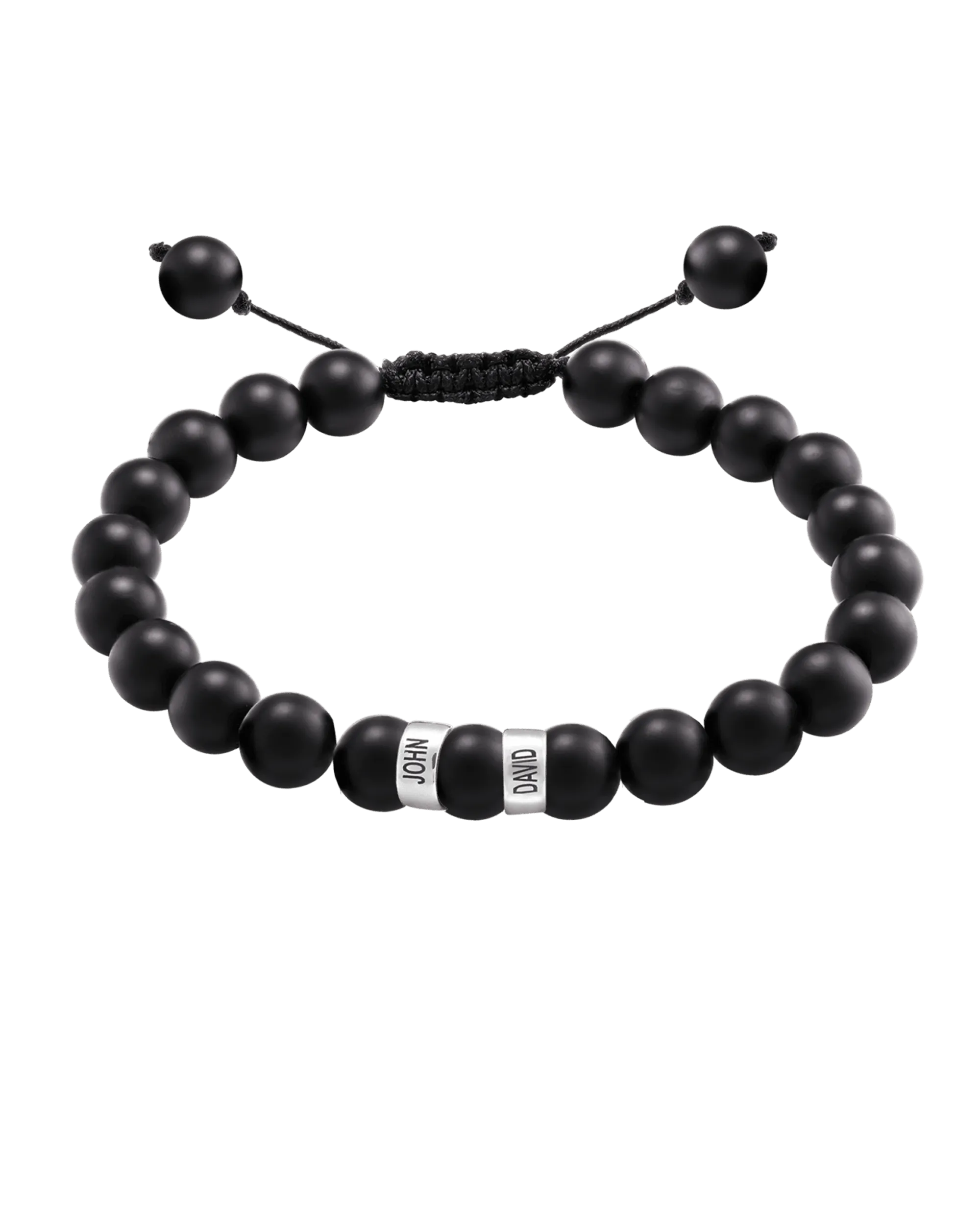 Men's Black Onyx Engravable Bead Bracelet - 14K White Gold