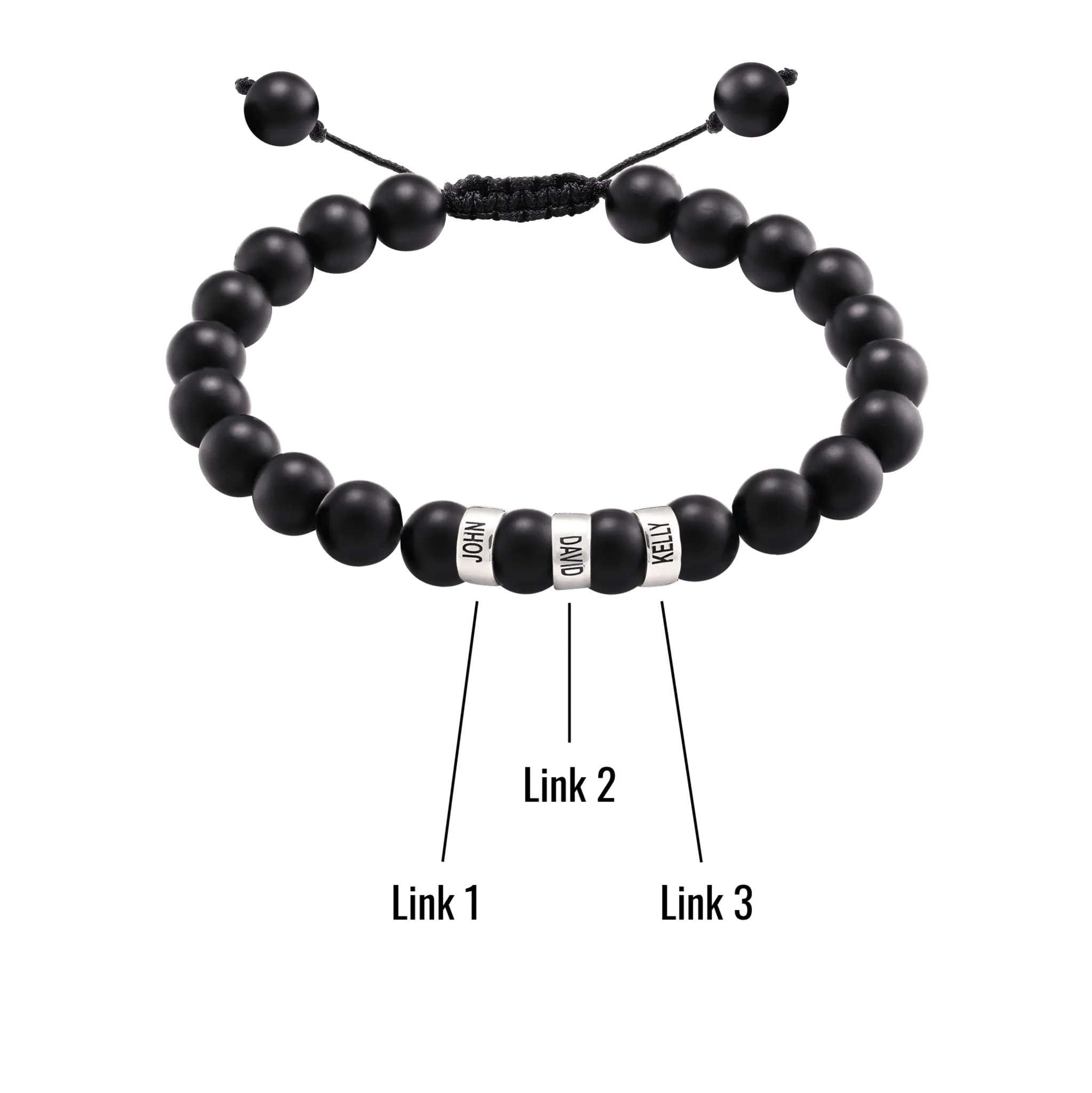Men's Black Onyx Engravable Bead Bracelet - 14K White Gold