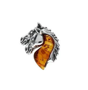 MILENA Baltic Amber Double Head Horse Brooch