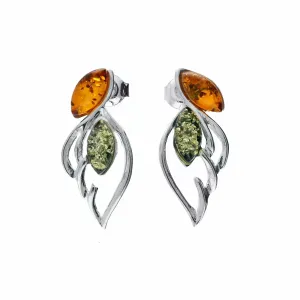 MILENA Earrings Silver and Multicolour Baltic Amber Wings