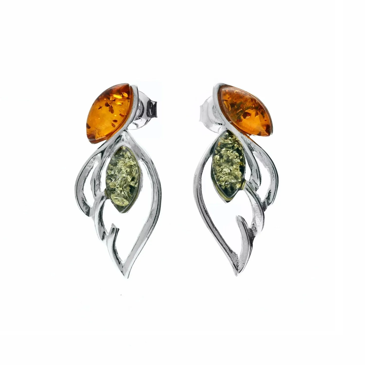 MILENA Earrings Silver and Multicolour Baltic Amber Wings