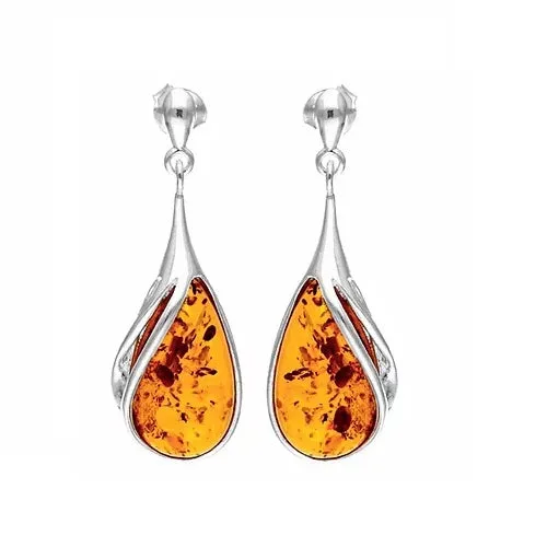 MILENA earrings Silver Swirl and Amber Drop