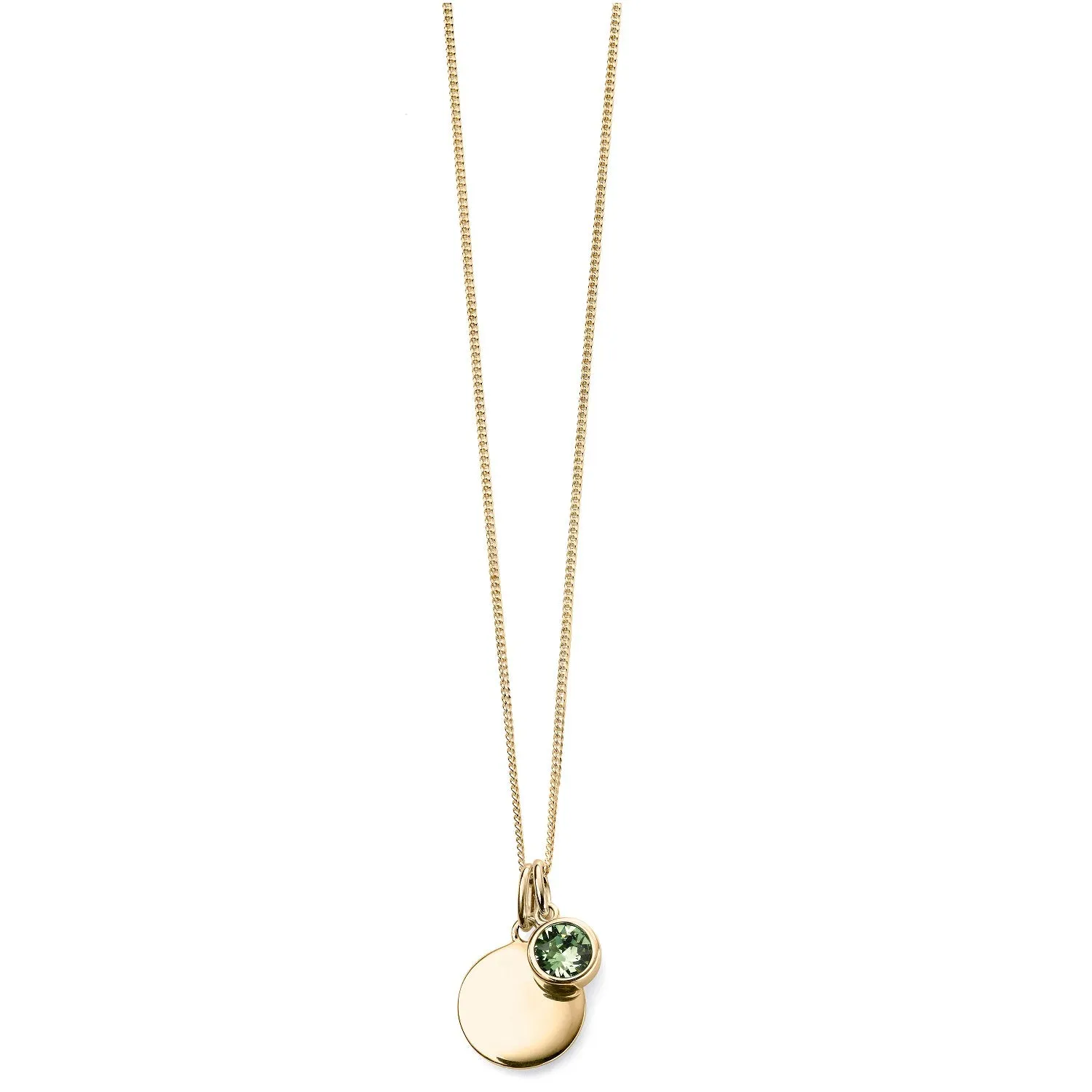 MILENA Necklace Gold Plated August Birthstone Peridot SWAROVSKI with engravable disc