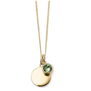 MILENA Necklace Gold Plated August Birthstone Peridot SWAROVSKI with engravable disc