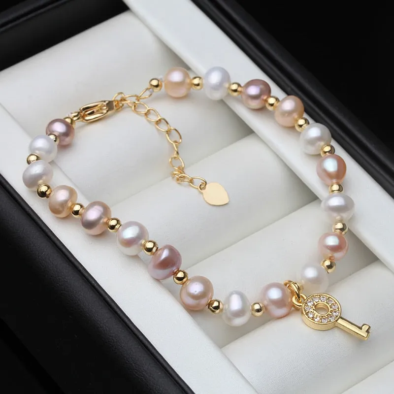 Multi Color Round Real Natural Pearl Bracelet