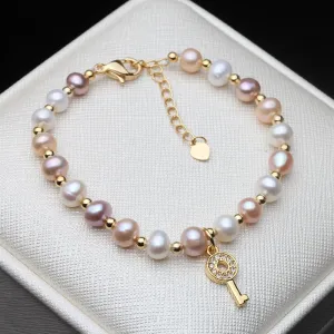 Multi Color Round Real Natural Pearl Bracelet