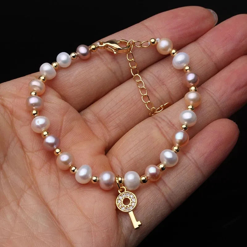 Multi Color Round Real Natural Pearl Bracelet
