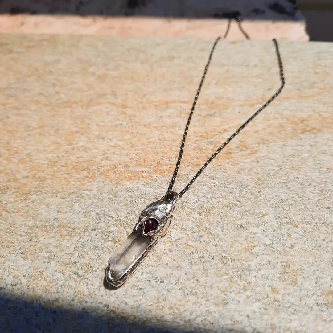 N.13 Quartz Crystal & Red Garnet One of a kind Pendant