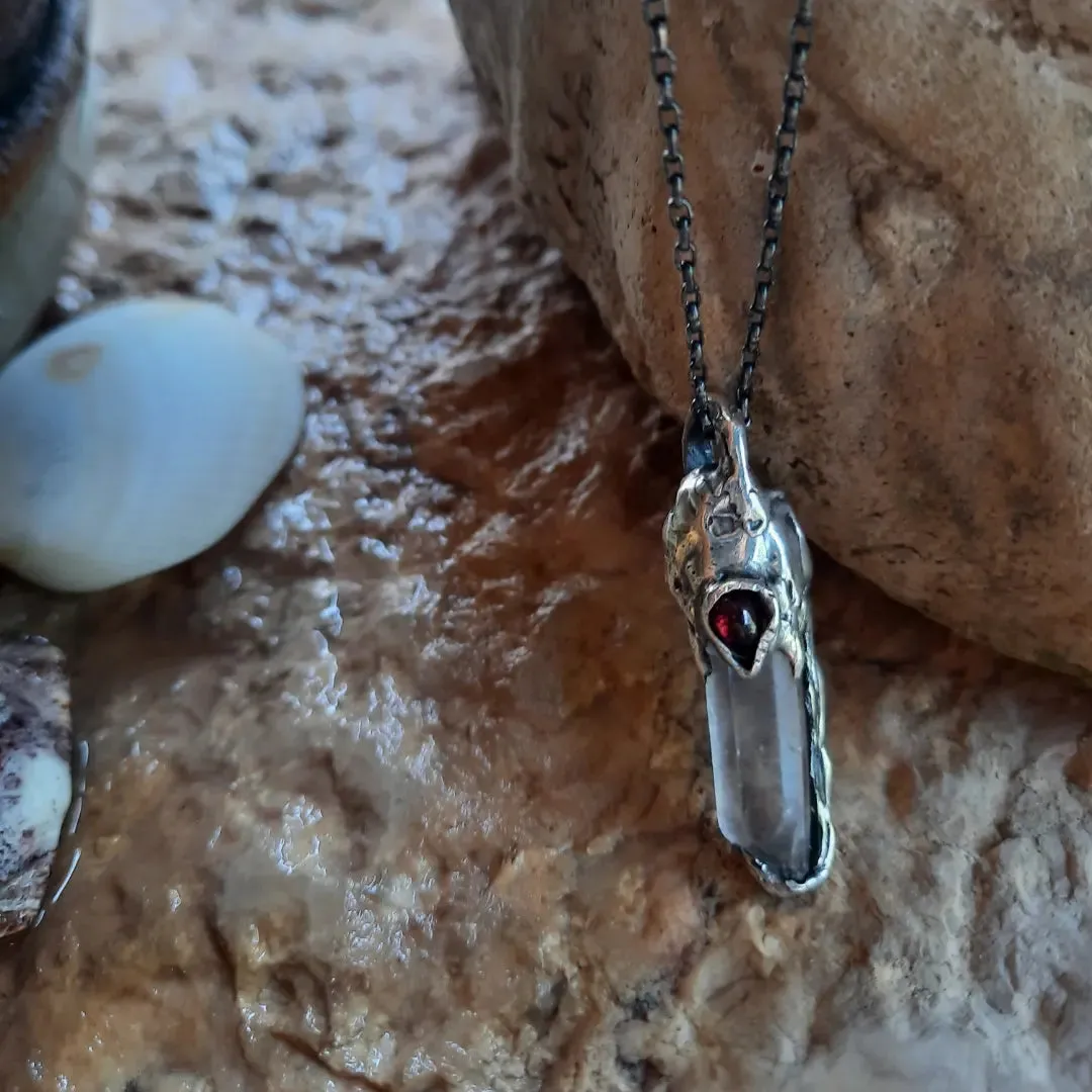N.13 Quartz Crystal & Red Garnet One of a kind Pendant