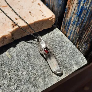 N.13 Quartz Crystal & Red Garnet One of a kind Pendant