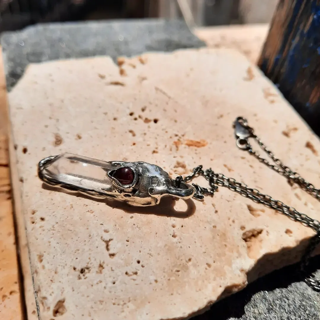 N.13 Quartz Crystal & Red Garnet One of a kind Pendant