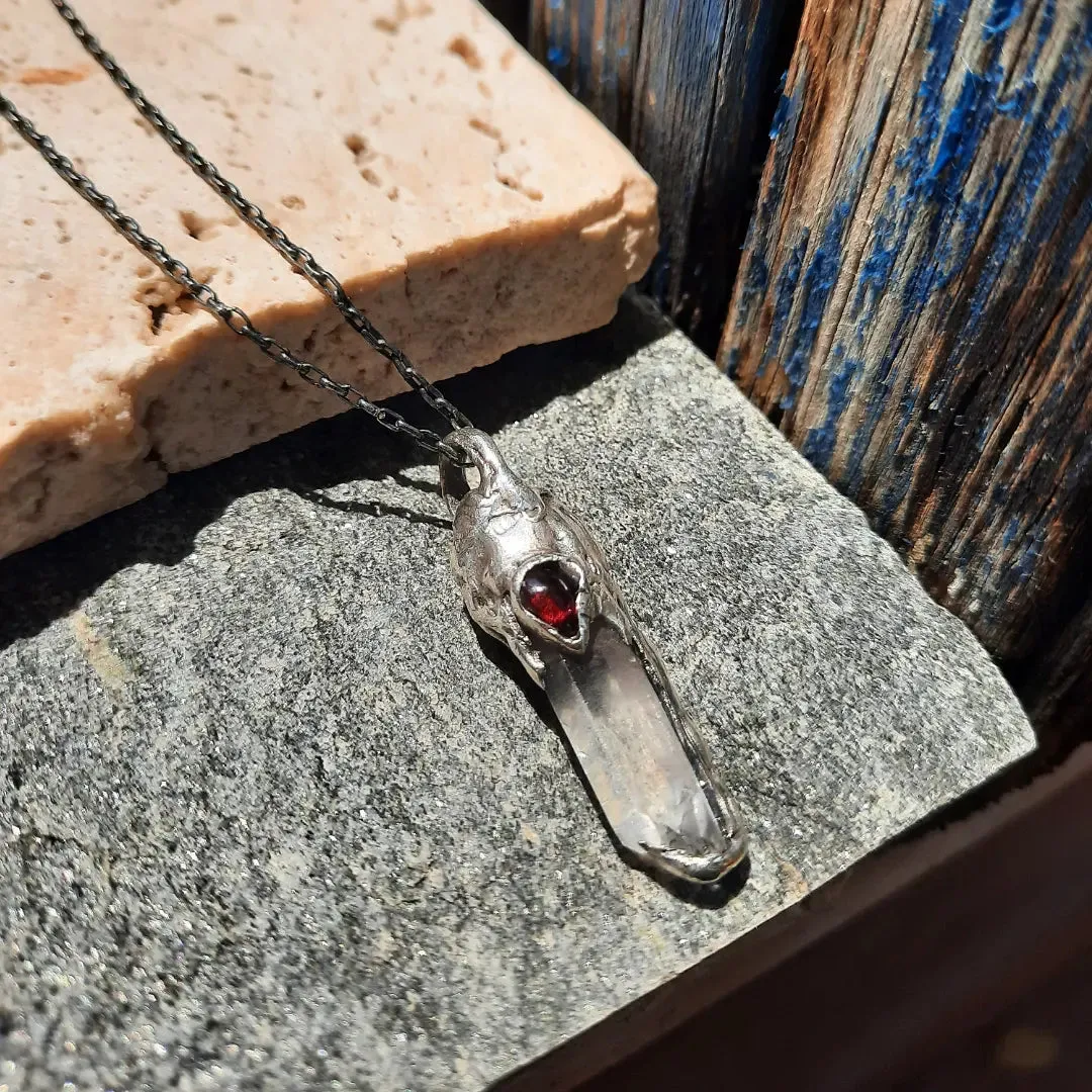 N.13 Quartz Crystal & Red Garnet One of a kind Pendant