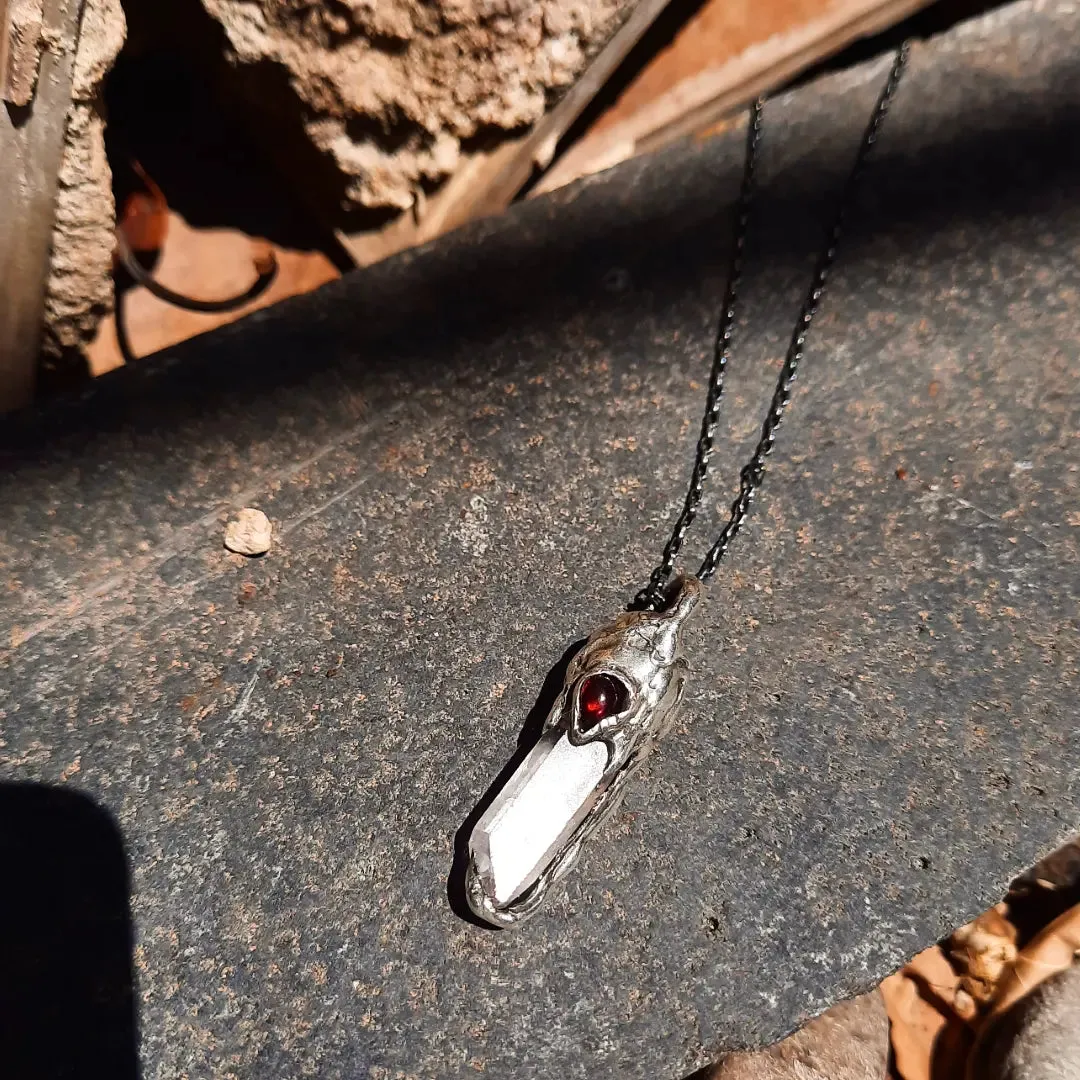 N.13 Quartz Crystal & Red Garnet One of a kind Pendant
