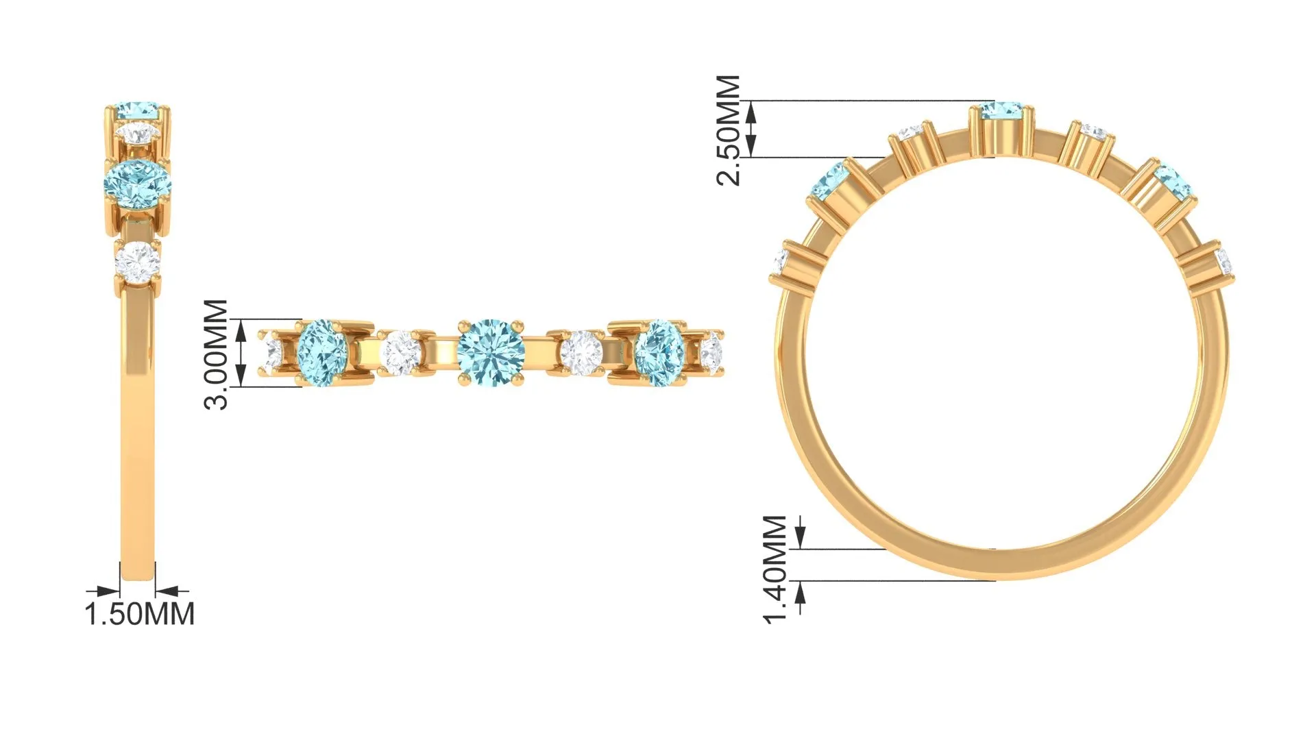 Natural Aquamarine and Diamond Half Eternity Ring