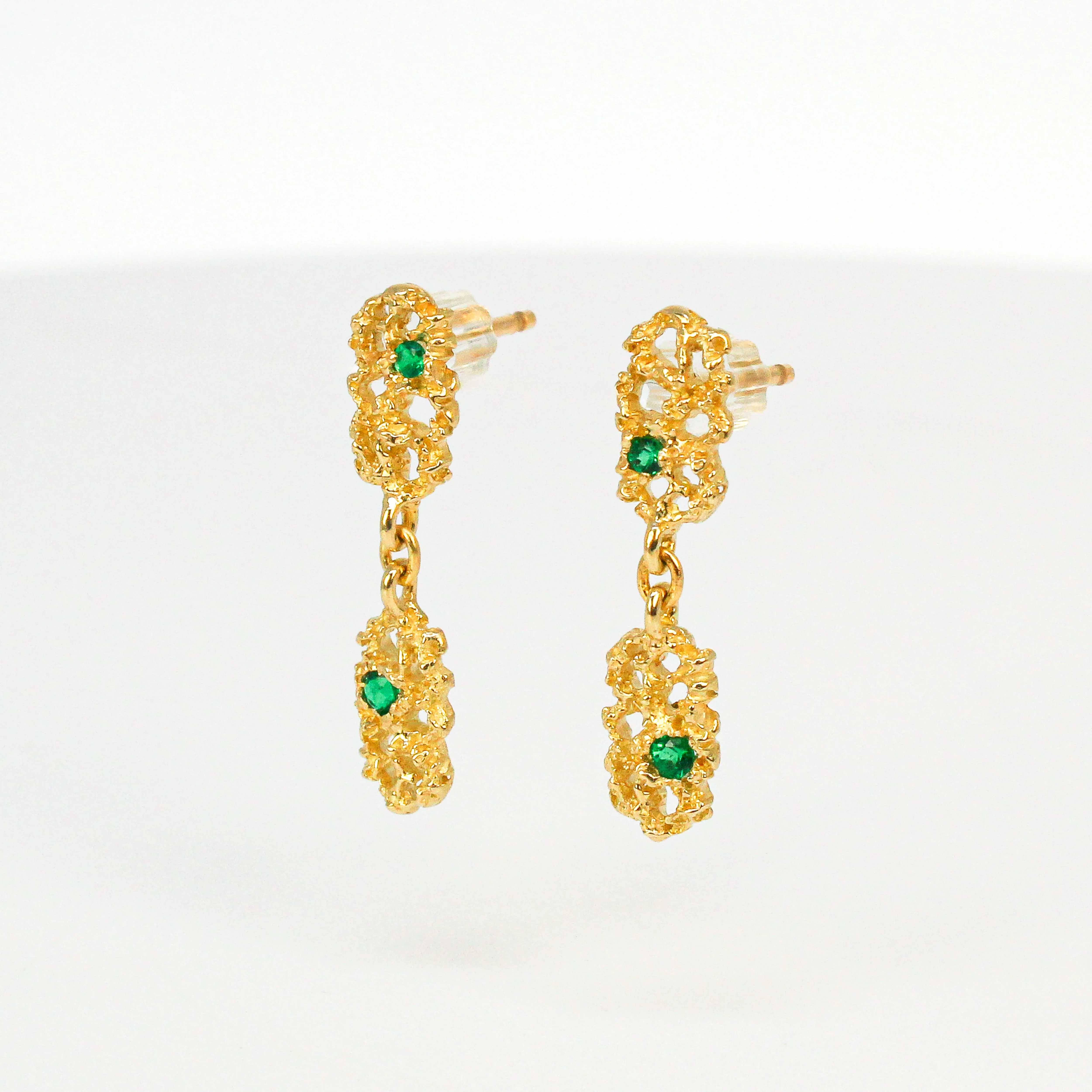 NEW! Memento 2 Stud Earrings with Emeralds in 14K gold by Branch
