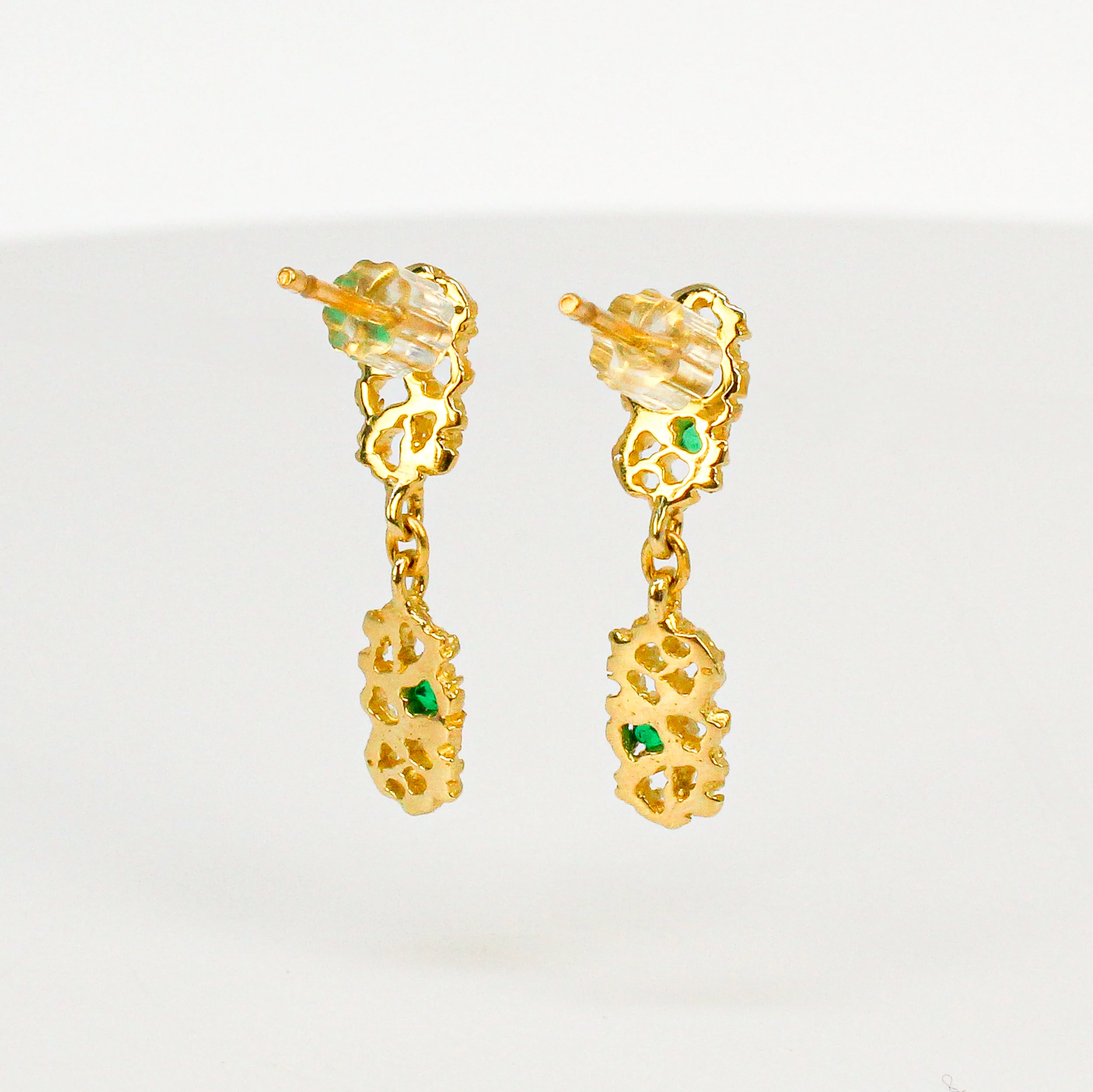 NEW! Memento 2 Stud Earrings with Emeralds in 14K gold by Branch