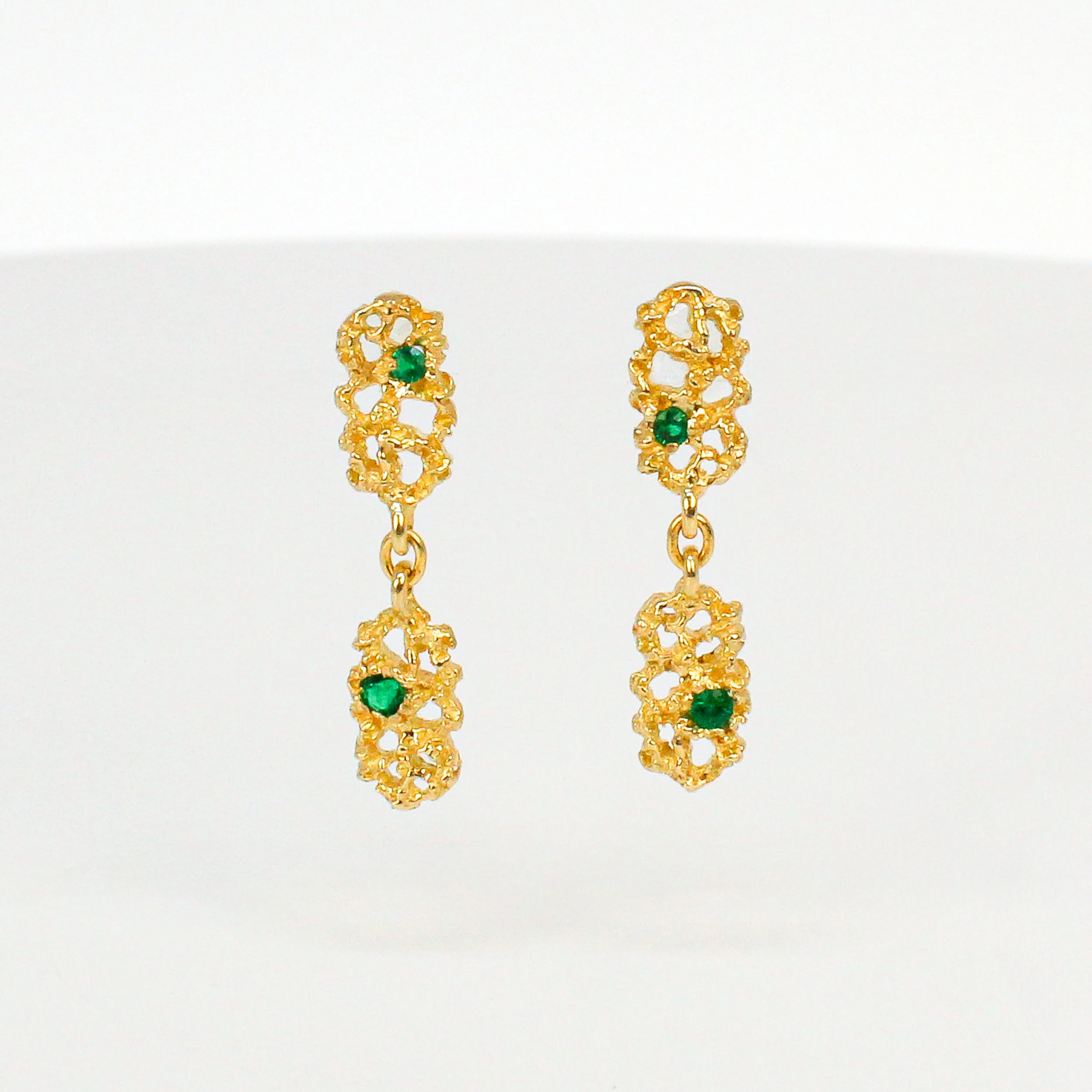 NEW! Memento 2 Stud Earrings with Emeralds in 14K gold by Branch