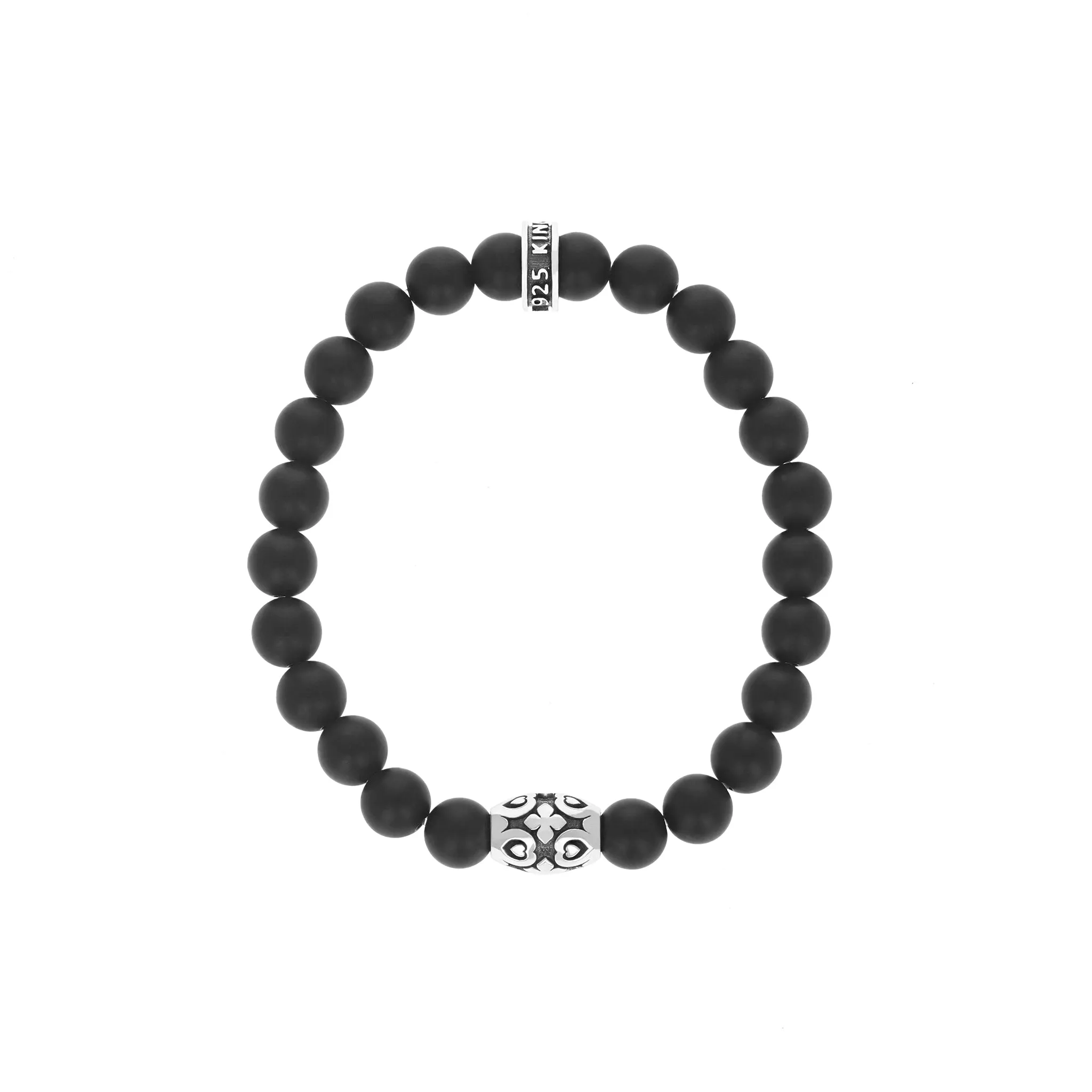 Onyx Beaded Bracelet With MB Cross Scroll Barrel Bead