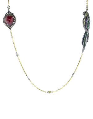 Parrot And Carved Rose Rock Quartz Necklace
