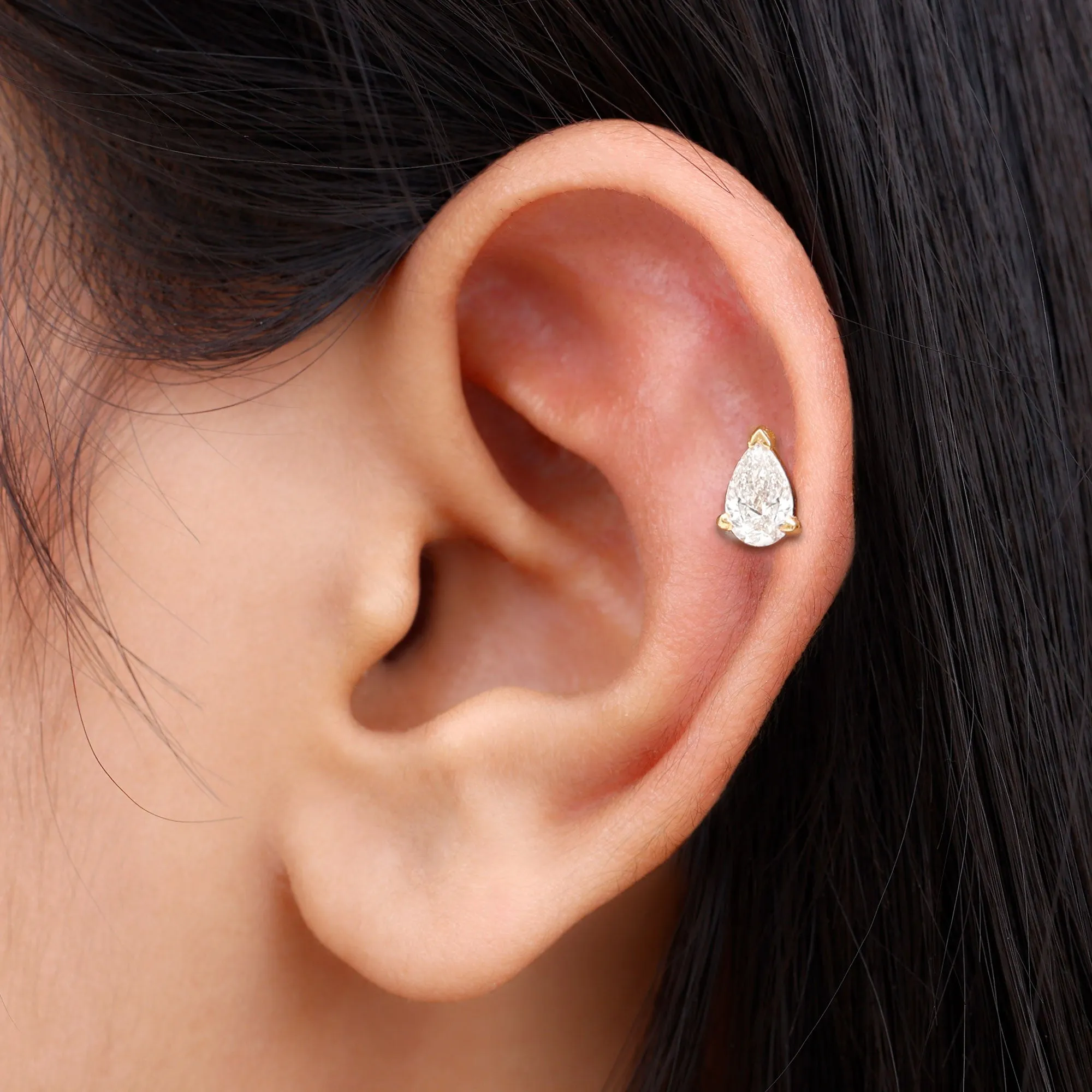 Pear Shape Moissanite Solitaire Conch Earring